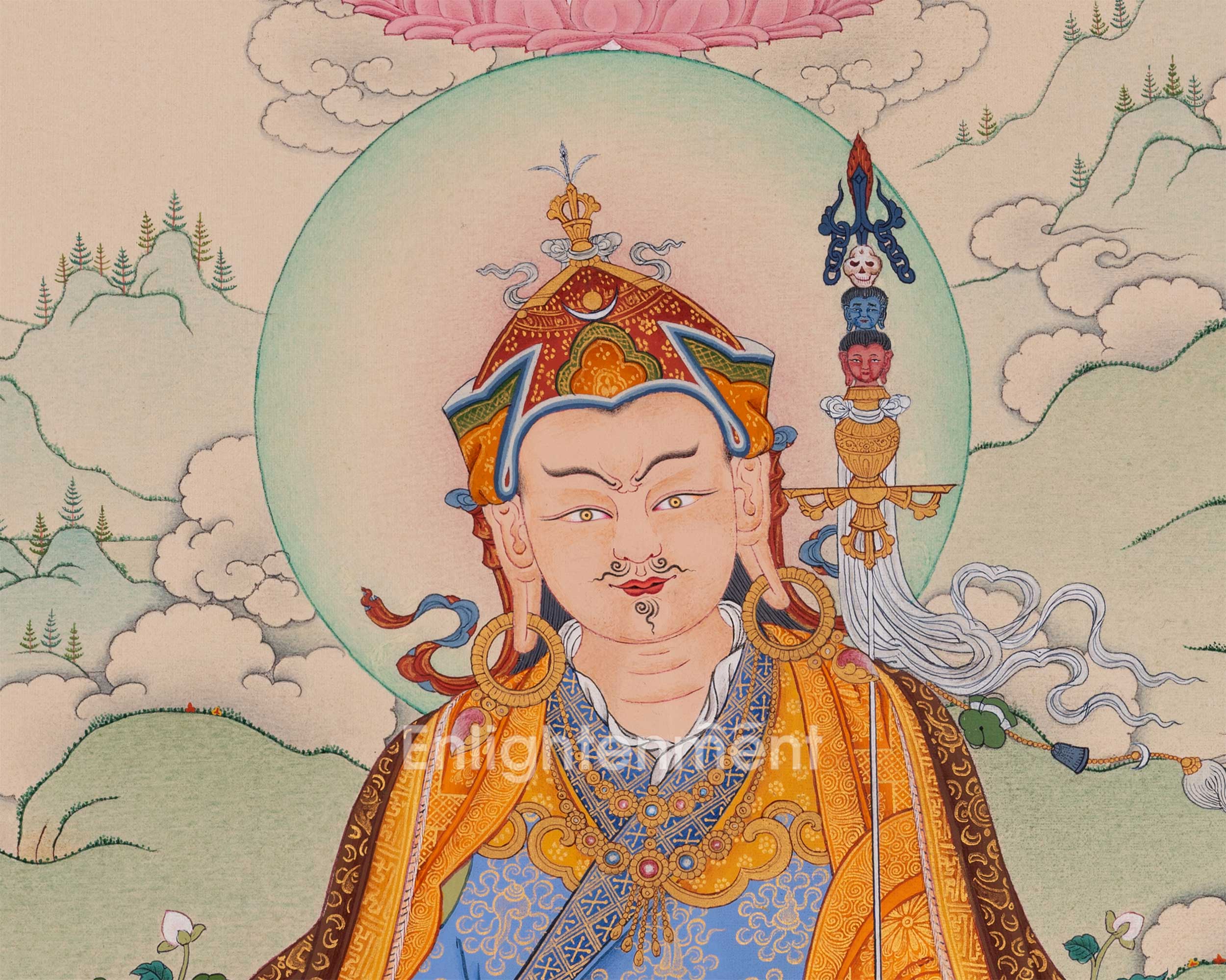 Guru Rinpoche with Chenrezig and Amitabha Buddha Thangka
