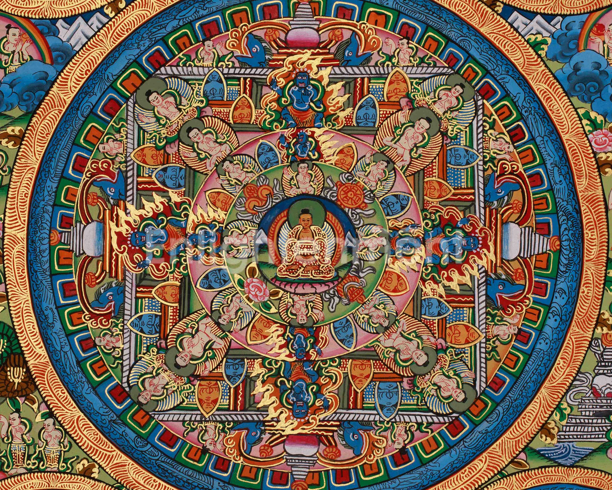 Himalayan Buddha Mandala Artwork | Buddhist Thangka Of Wisdom and Awakened Energy | Spiritual Home Decor