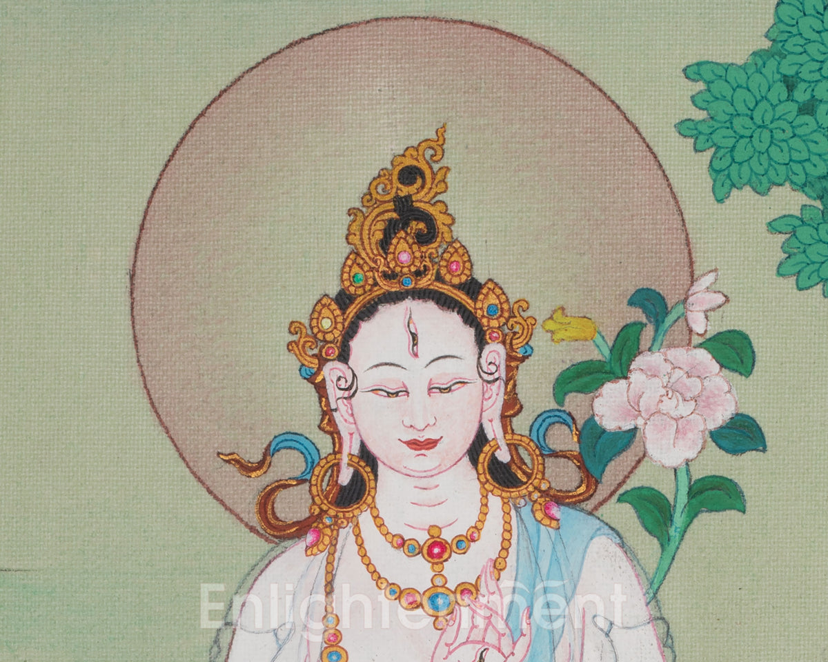 White Tara Traditional Tibetan Thangka | Sacred Goddess of Compassion and Longevity