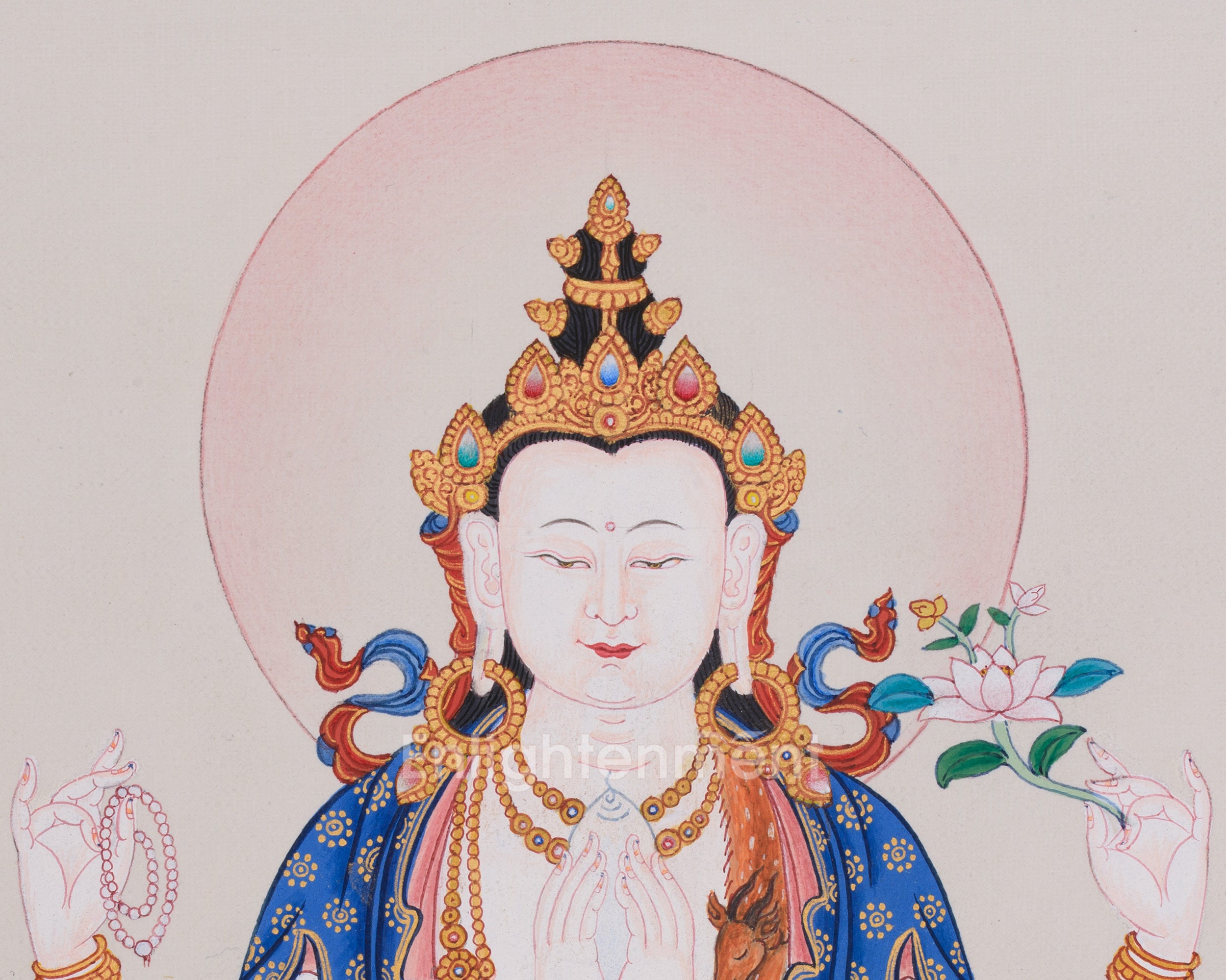 Hand-Painted 4-Armed Avalokiteshvara Thangka – Symbol of Compassion