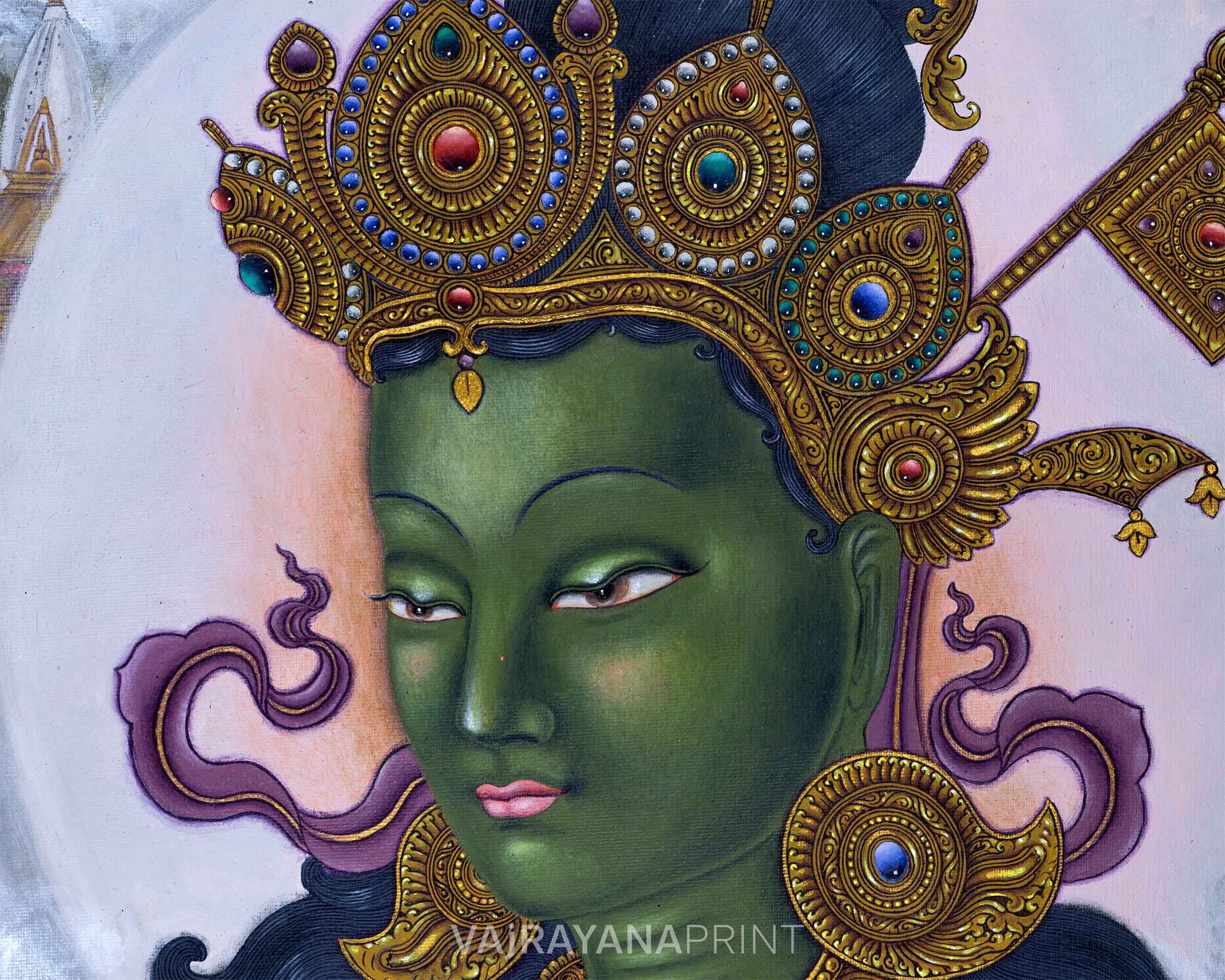 Green Tara Female Buddha Of Enlighten Activity Paubha Print | The Mother Of All Buddhas