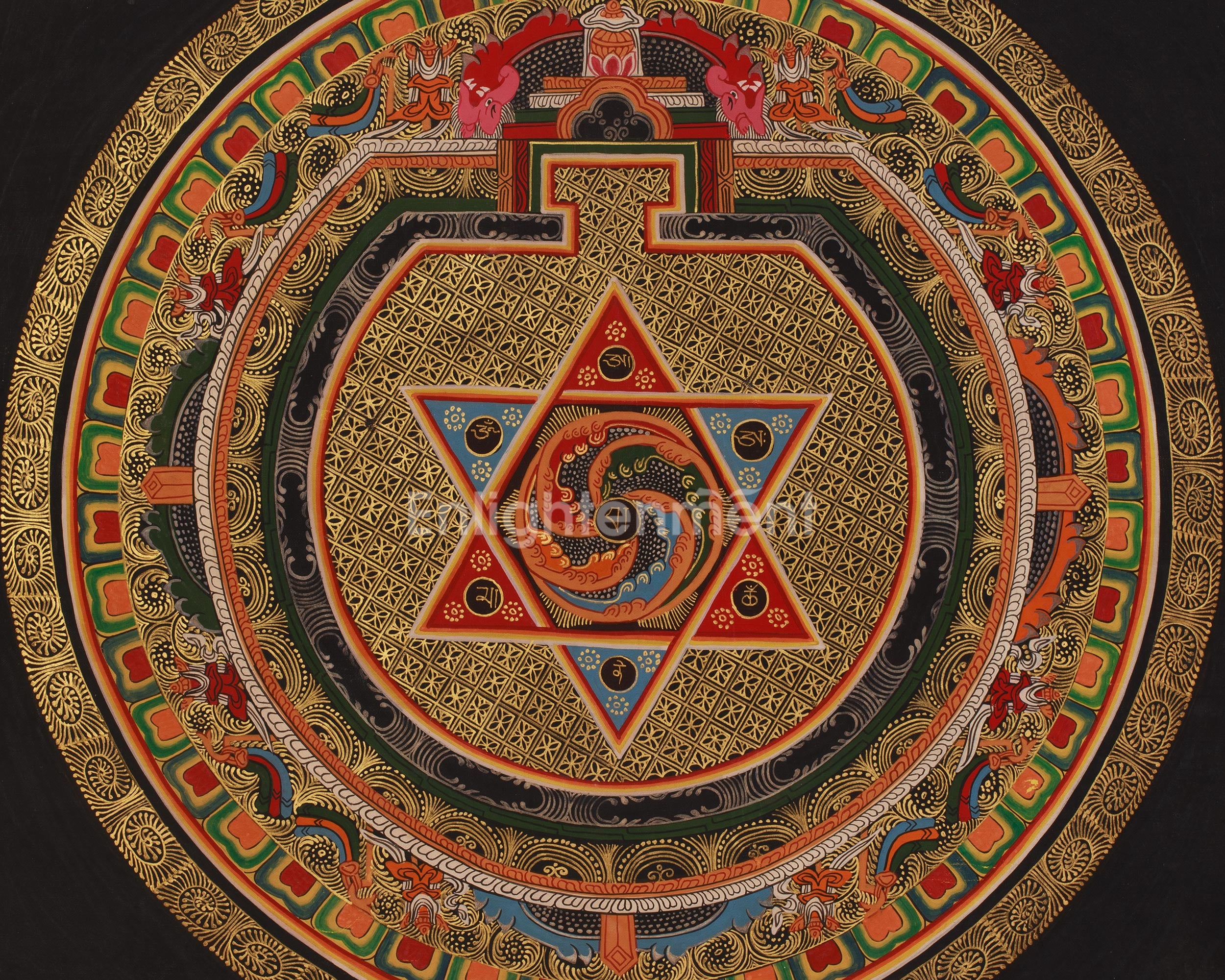 Tibetan Artwork of Mantra Mandala | Meditation Altar