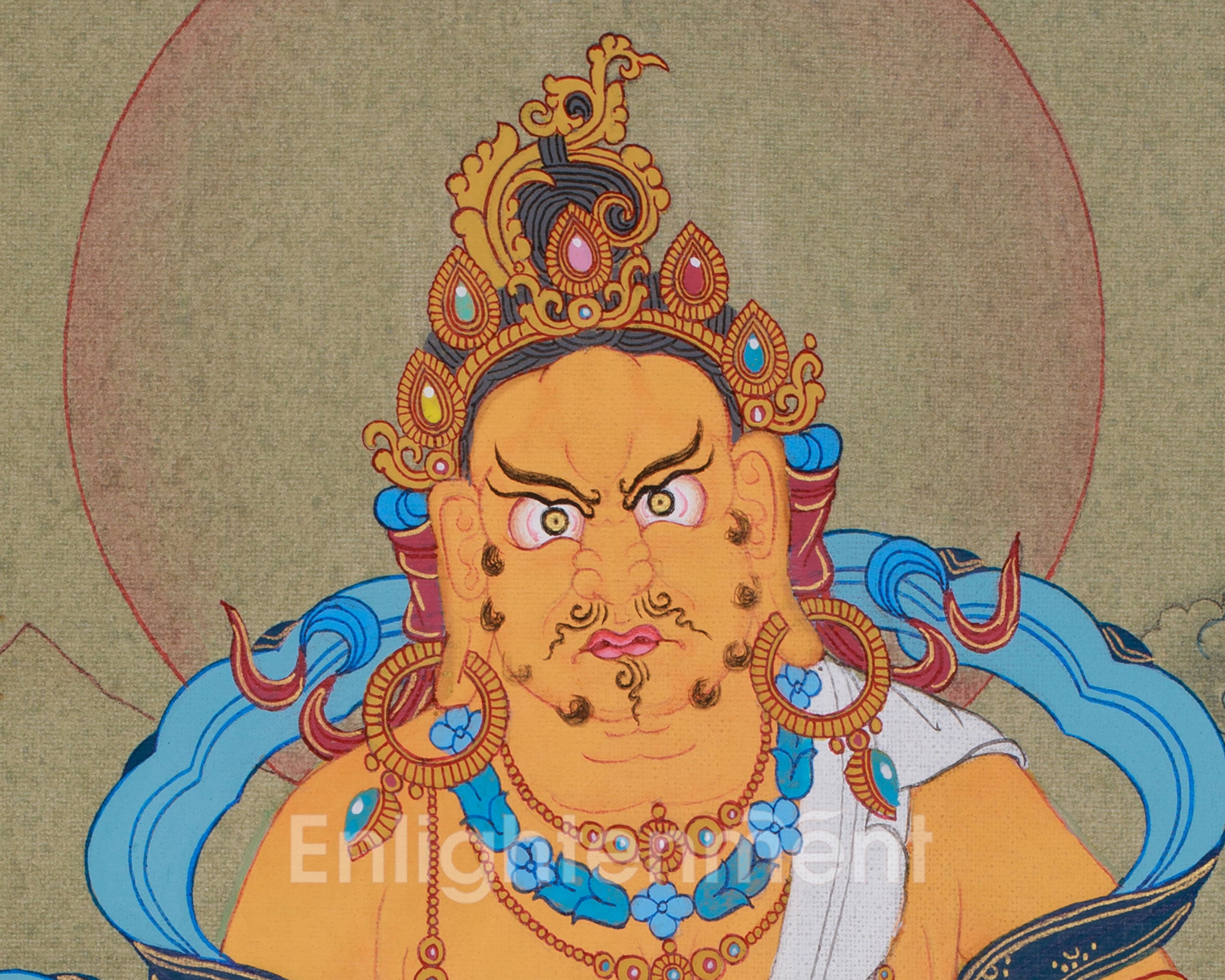 Sacred Kuber, Buddhist Wealth Deity | Dzambhala Thangka for Prosperity With Brocade