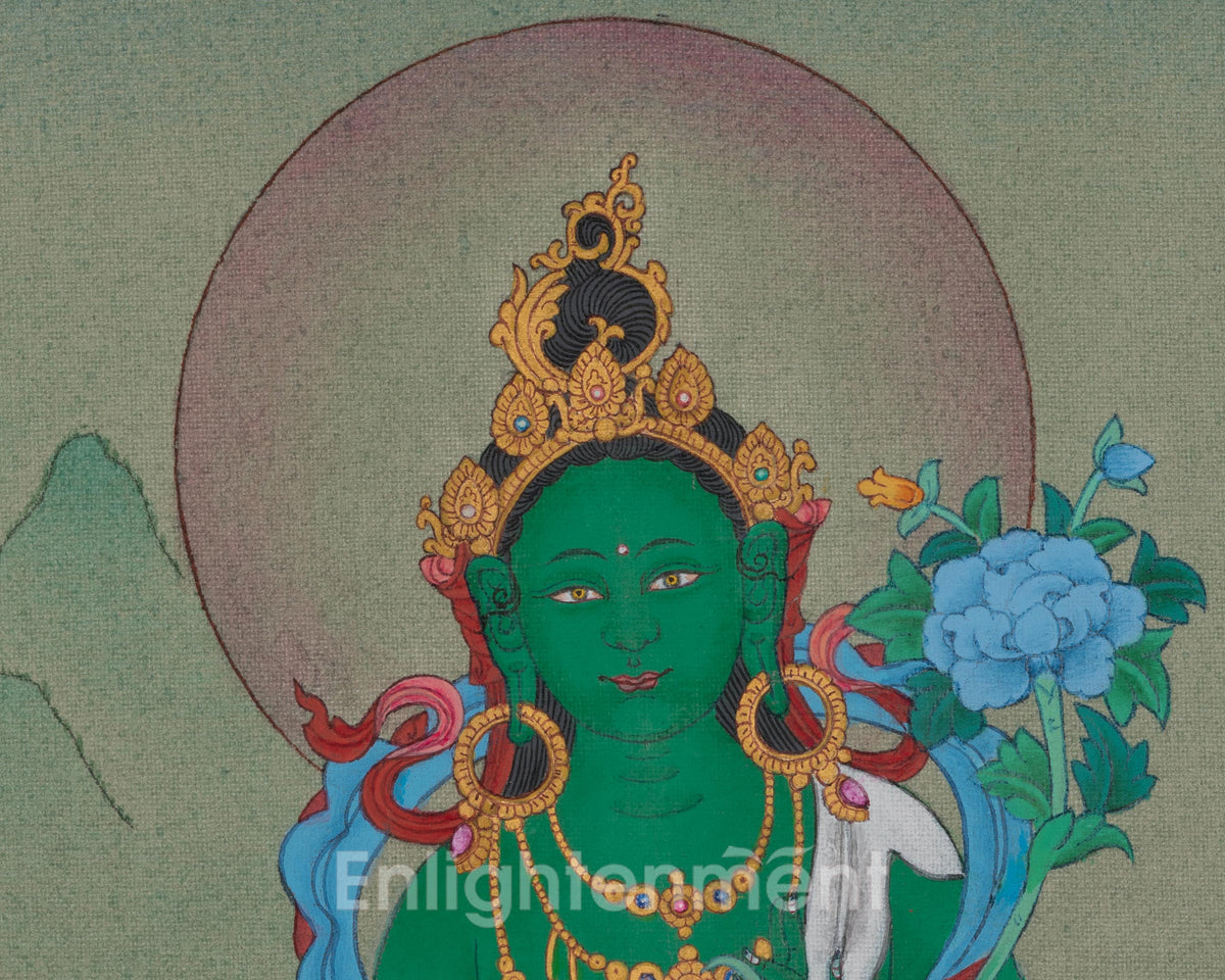 Green Tara Sacred Thangka Art | Shyama Tara | Compassion Deity