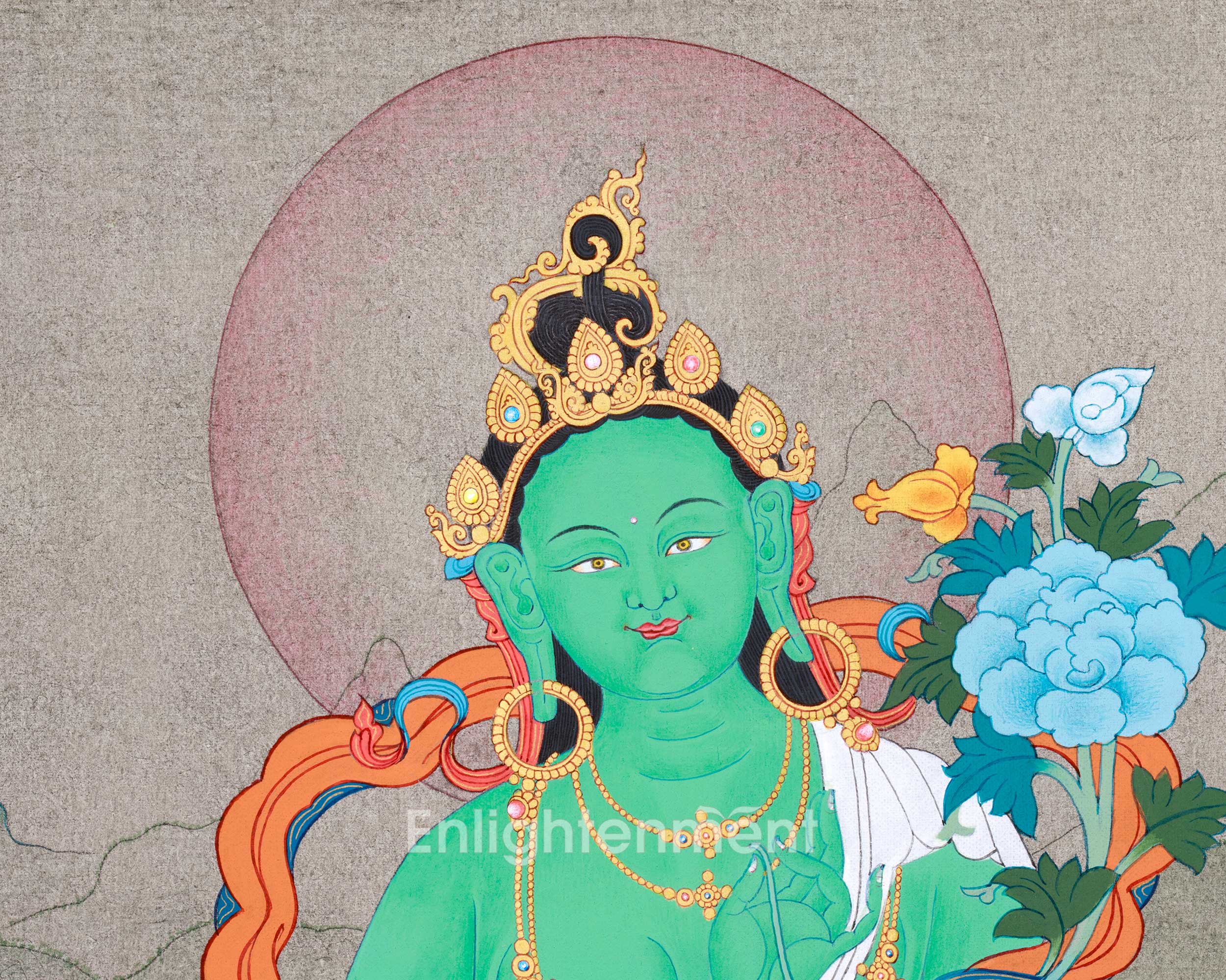 Green Tara Goddess Thangka Painting | Vajrayana Artwork