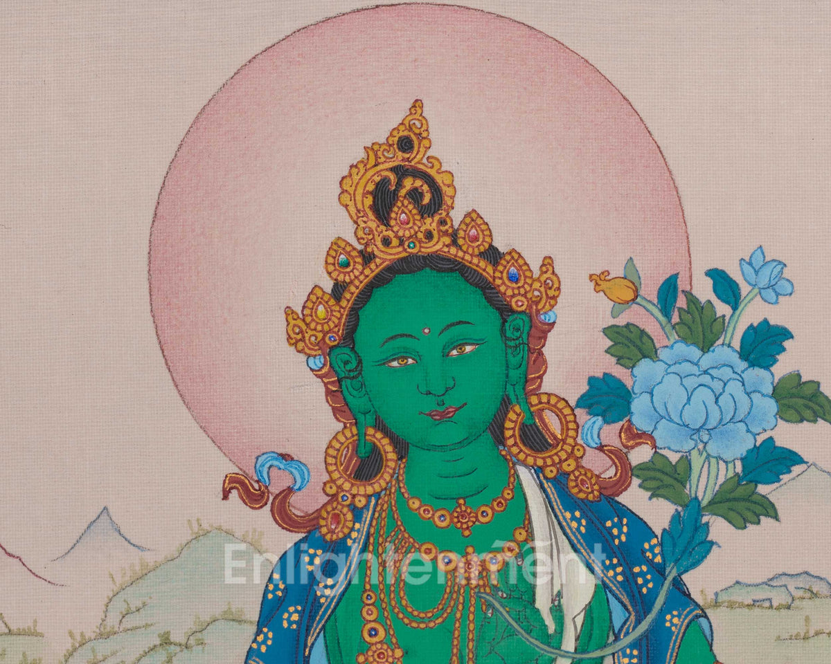 Hand-Painted Green Tara Art | Swift Compassion In Action And Protection From Fear