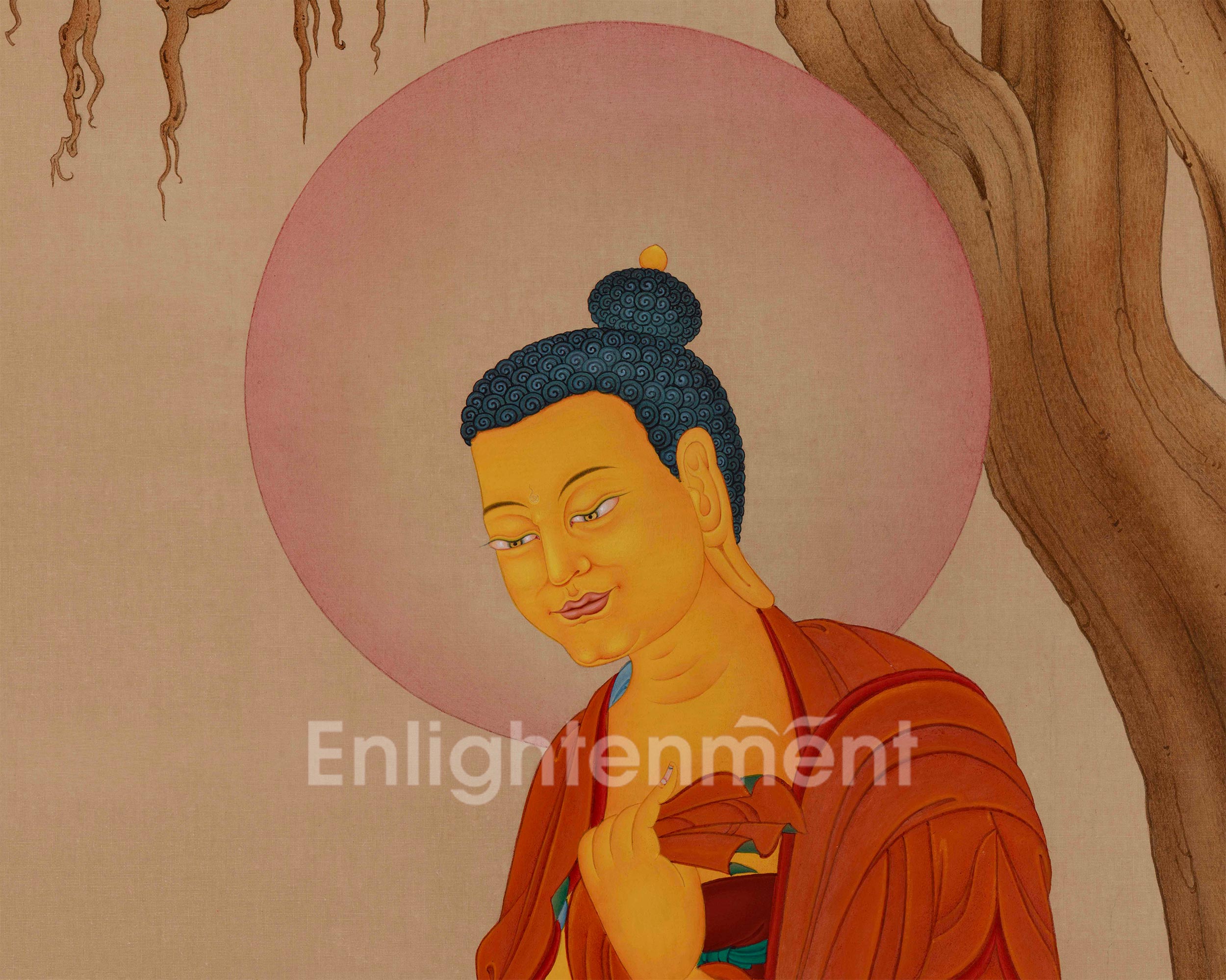 Standing Shakyamuni Buddha’s Blessings | Thangka of Spiritual Awakening | LHASA Stone Pigments