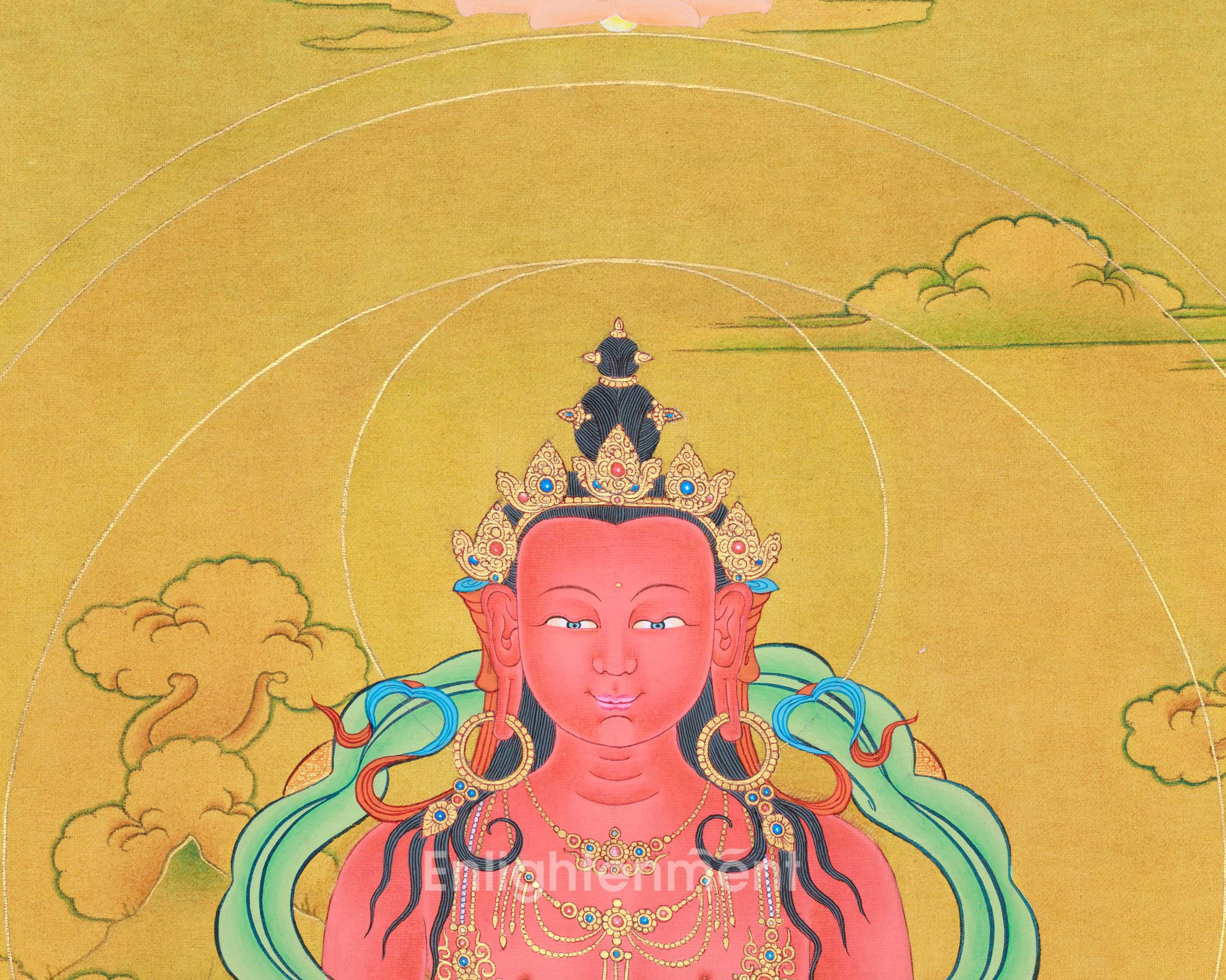 Amitayus Buddha Thangka | Buddhist Deity Amitayus With White Tara, Amitabha & Namgyalma
