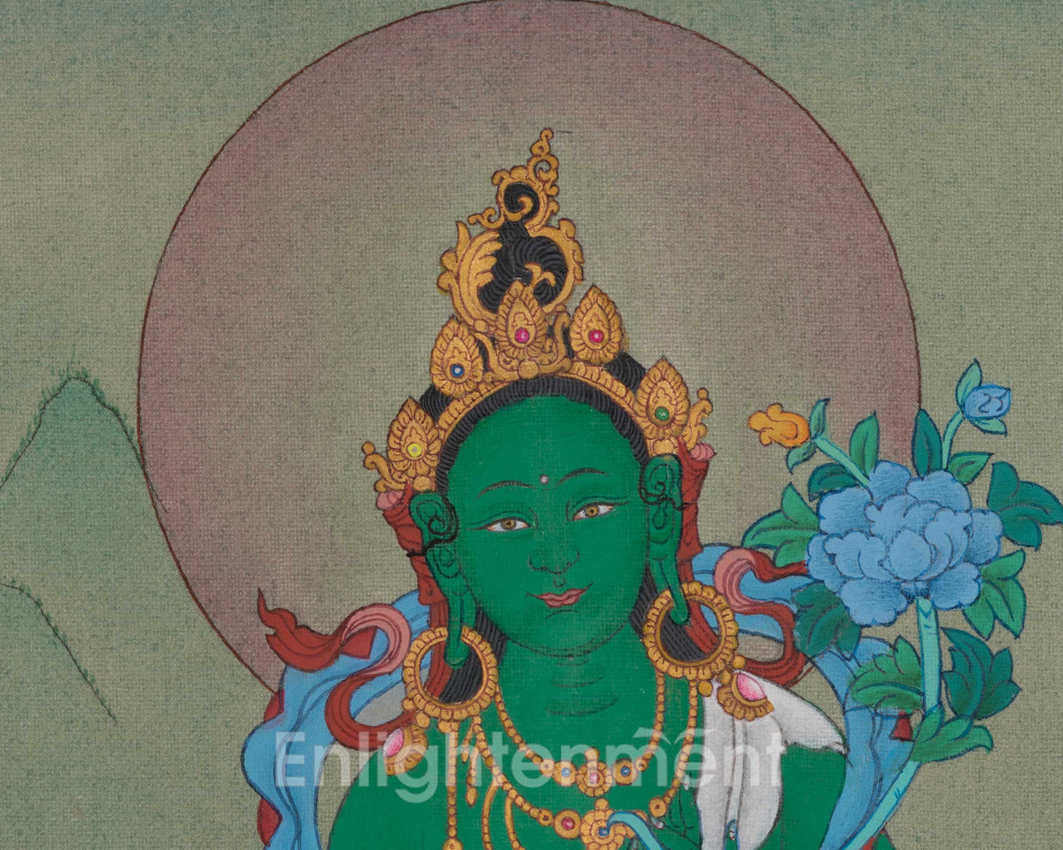 Green Tara Traditional Art | Shyama Tara | Buddhist Painting of Compassion and Protection