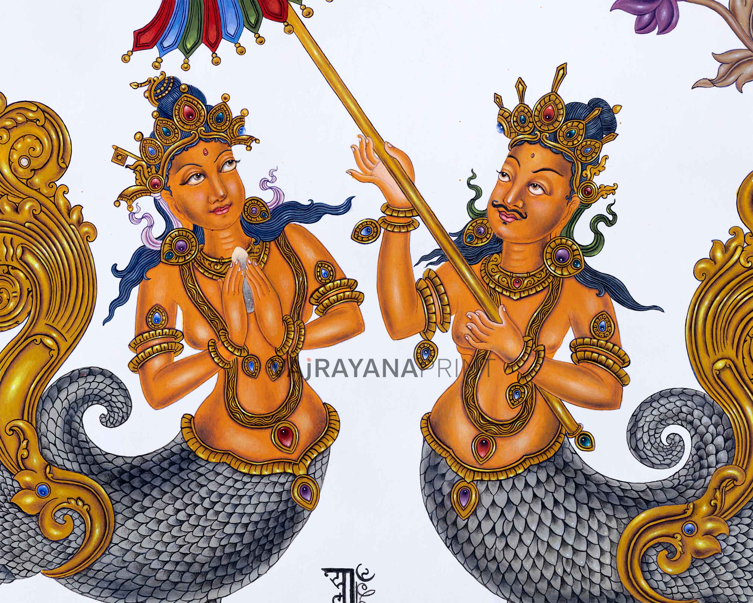Makara Couple Thangka Prints for Eternal Bonding | Traditional Print Decors