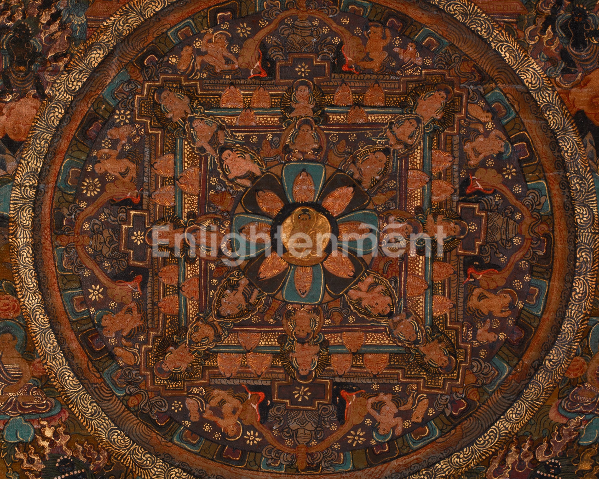 Hand-Painted Vintage Buddha Mandala | Tibetan Buddhist Painting