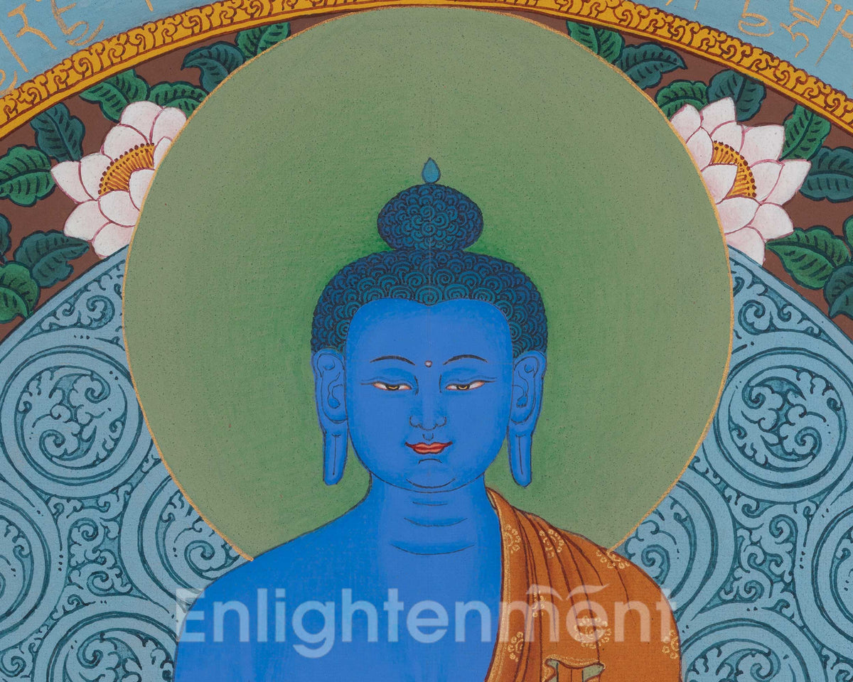 Medicine Buddha Sacred Thangka | Bhaisajyaguru Art | Healing and Protection Deity