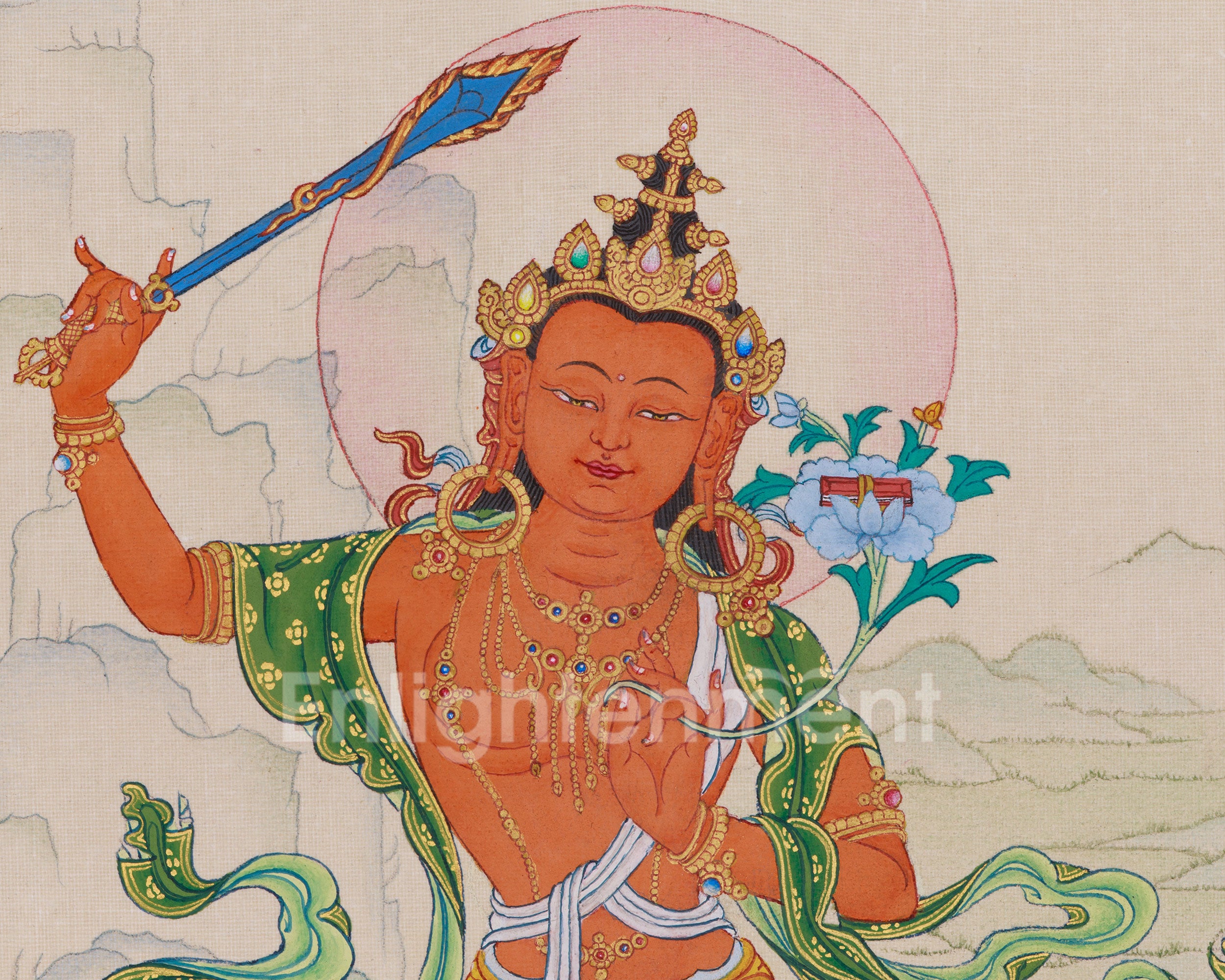 Divine Manjushri Buddha Artwork | Embodiment of Wisdom and Clarity