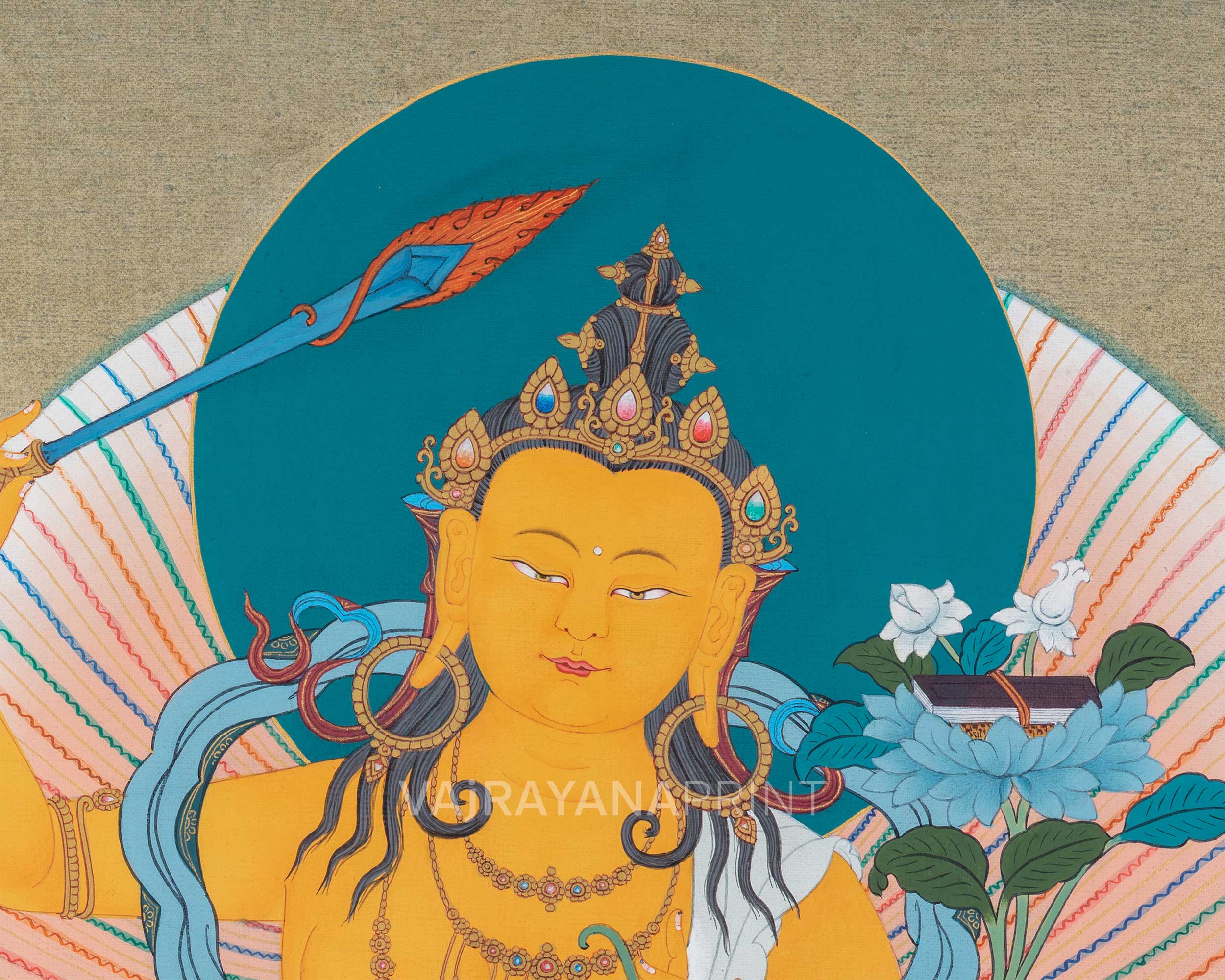 Thangka Print Of Bodhisattva of Wisdom | Digital Print Of Manjushri | Meditative Artwork
