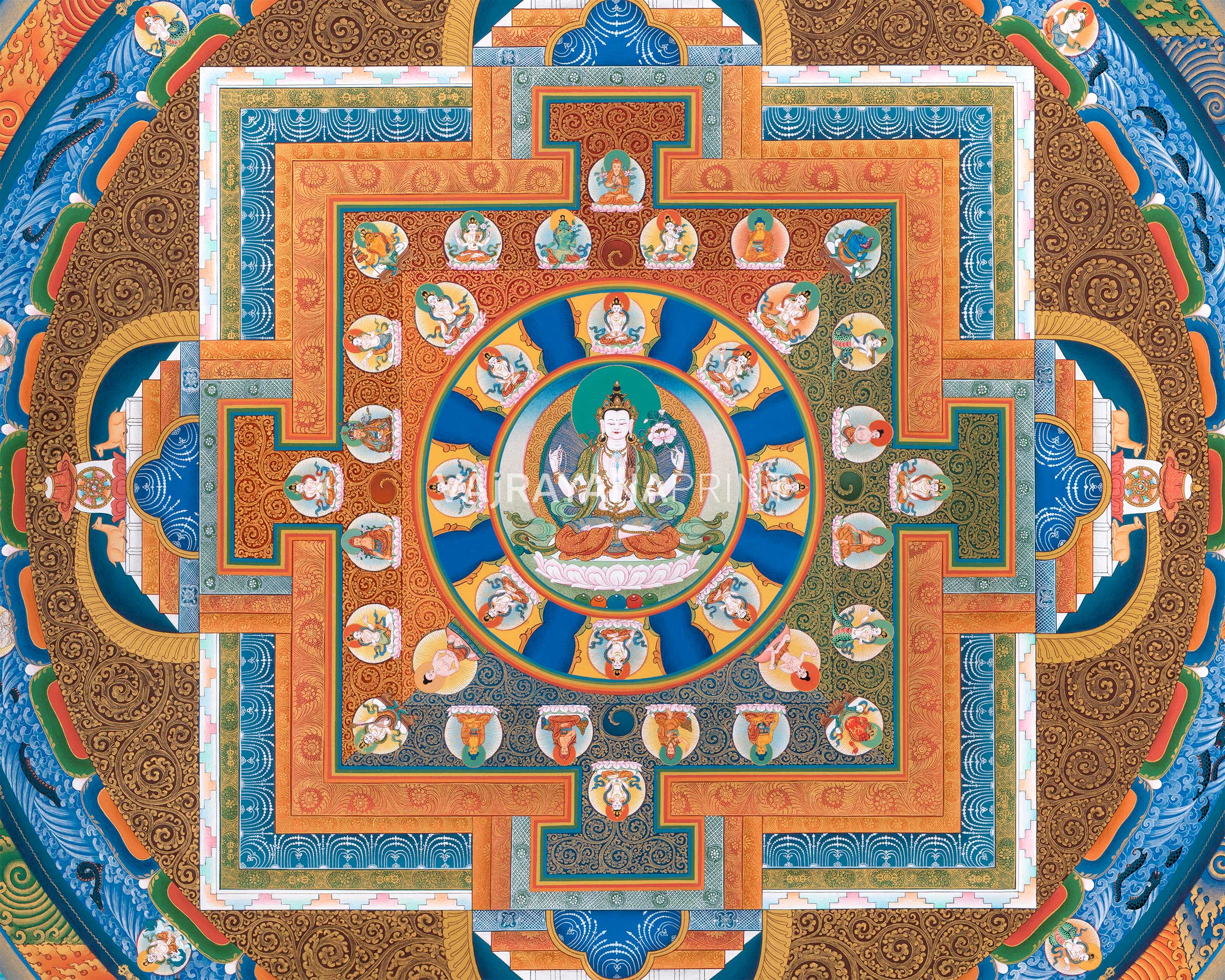 Chenresig Mandala Thangka Print | Traditional Tibetan Mandala Artwork