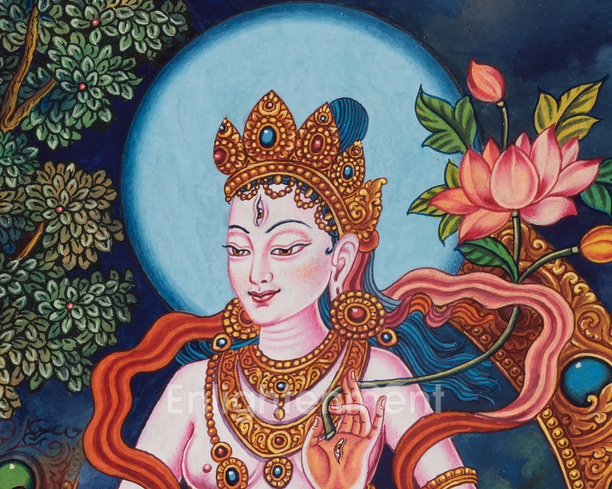 Standing White Tara Artwork | Sacred Himalayan Painting of Compassion and Longevity