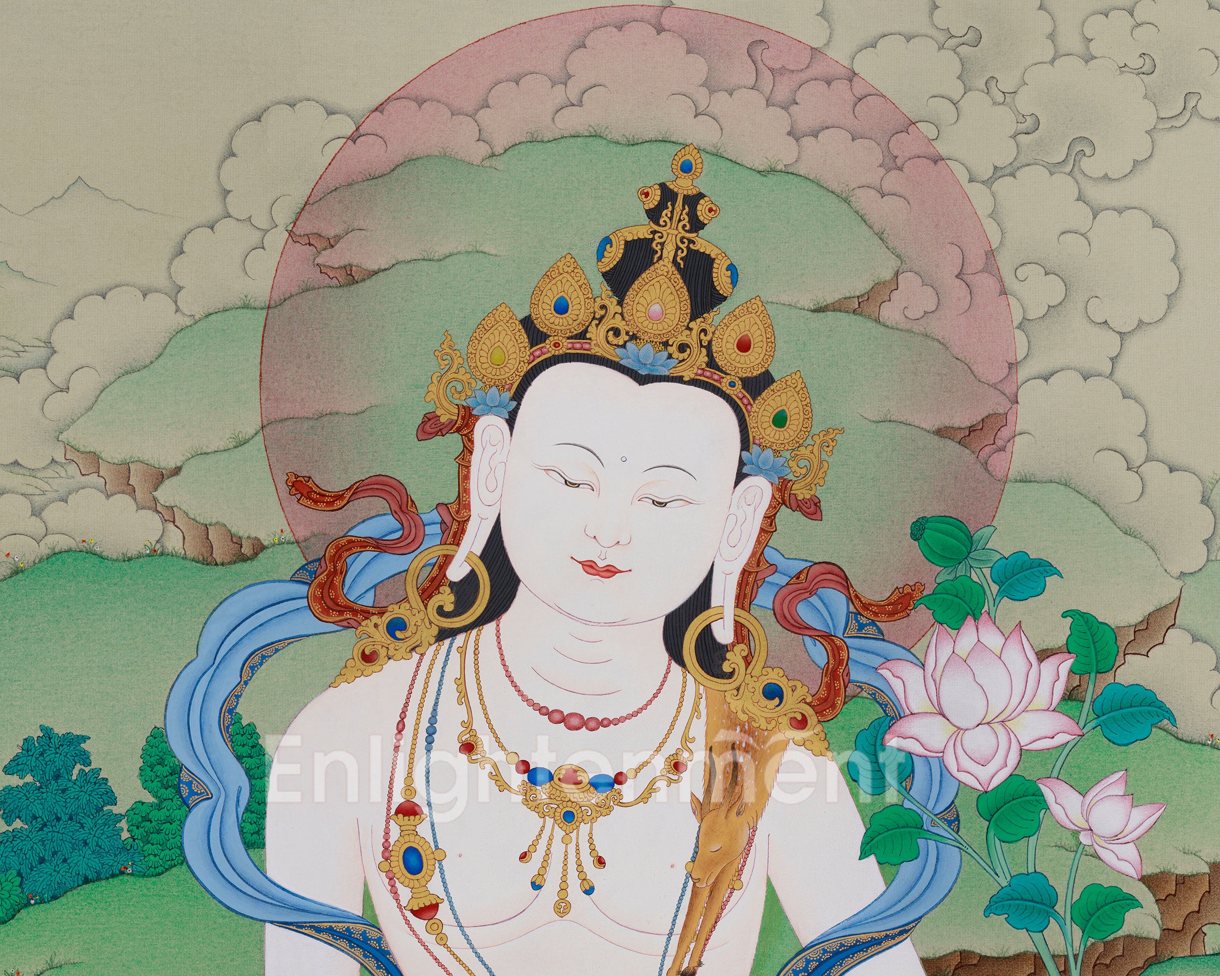 Two-Armed Chenrezig with Amitabha Buddha Thangka | Symbolizing Compassion, Pure Land Blessings