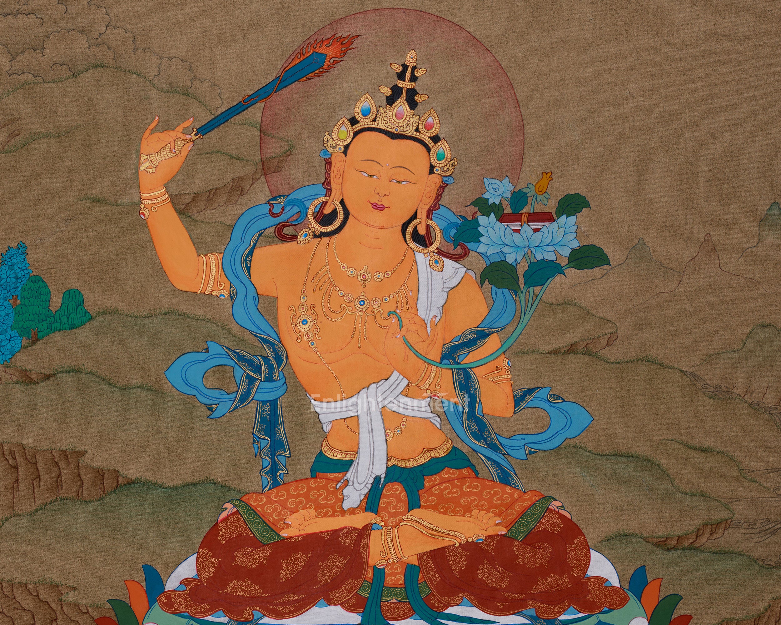 Wisdom Buddha, Manjushri Thangka | Hand-Painted Bodhosattva Painting