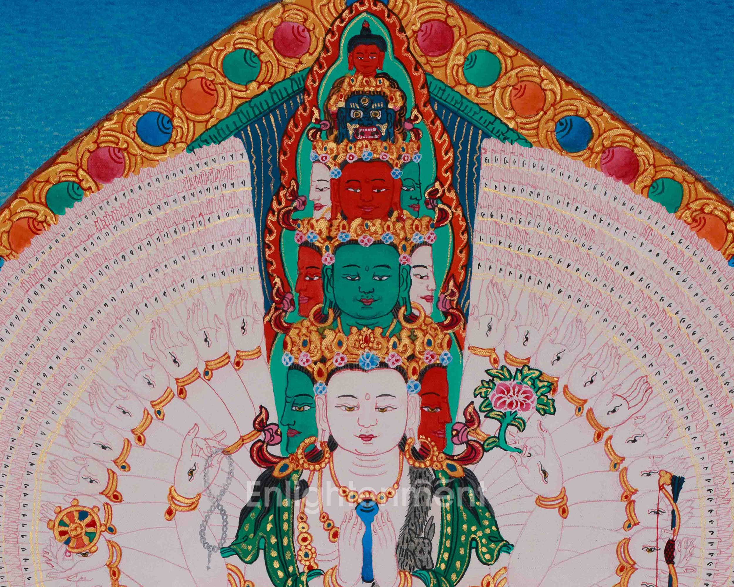 Tibetan 1000 Armed Chenrezig Thangka | Avalokiteshvara Art | Compassion Deity