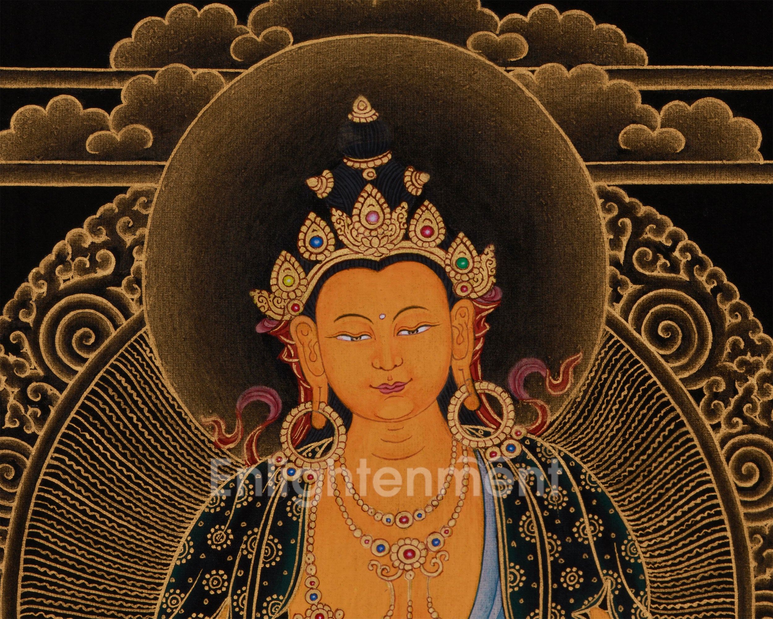 24K Gold Thangka of Kshitigarbha | Symbol of Compassion, Afterlife Guidance & Deep Meditation
