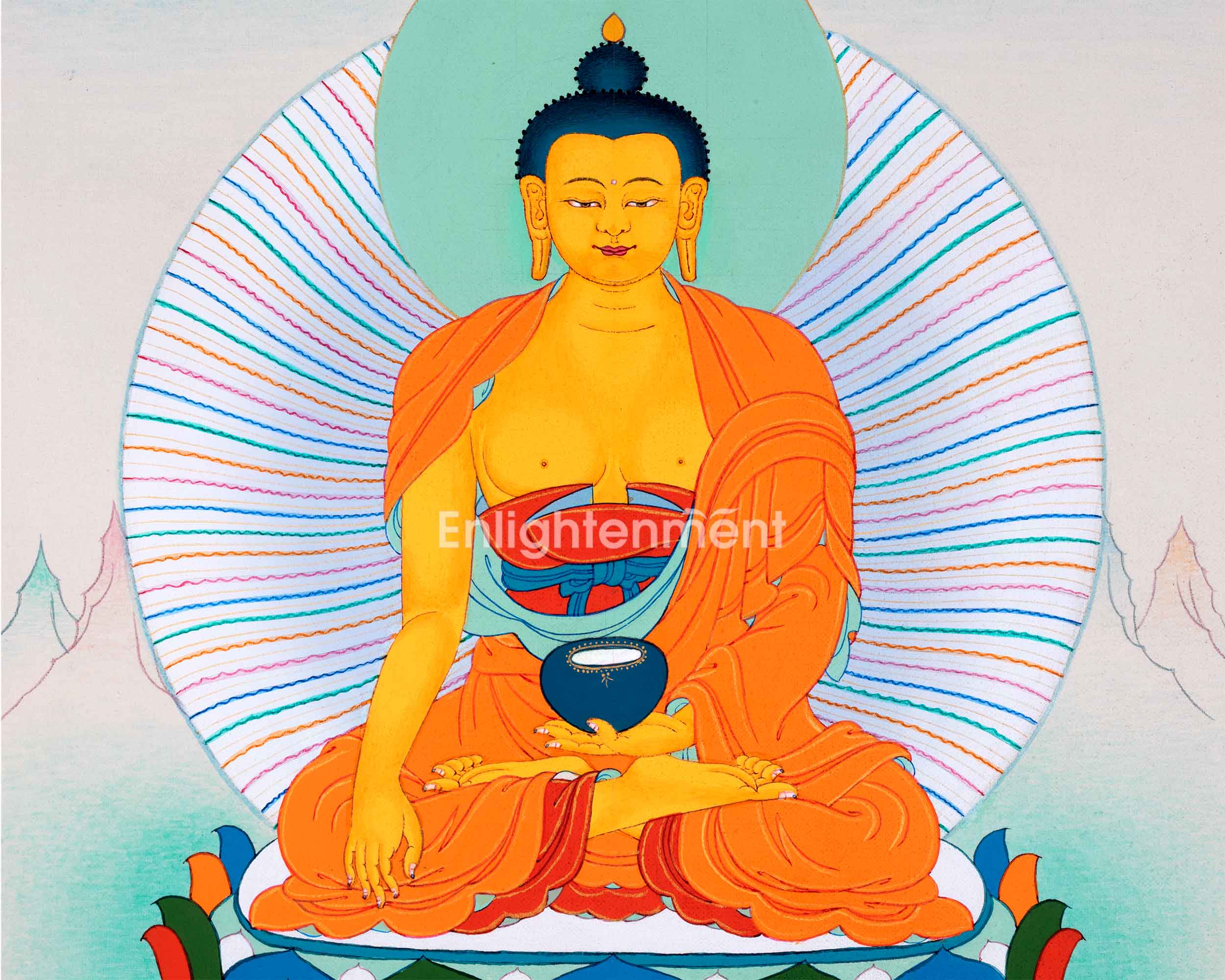 Enlightened Shakyamuni Buddha Thangka Painting | Hand Painted Art For Meditation | Traditional Wall Decor