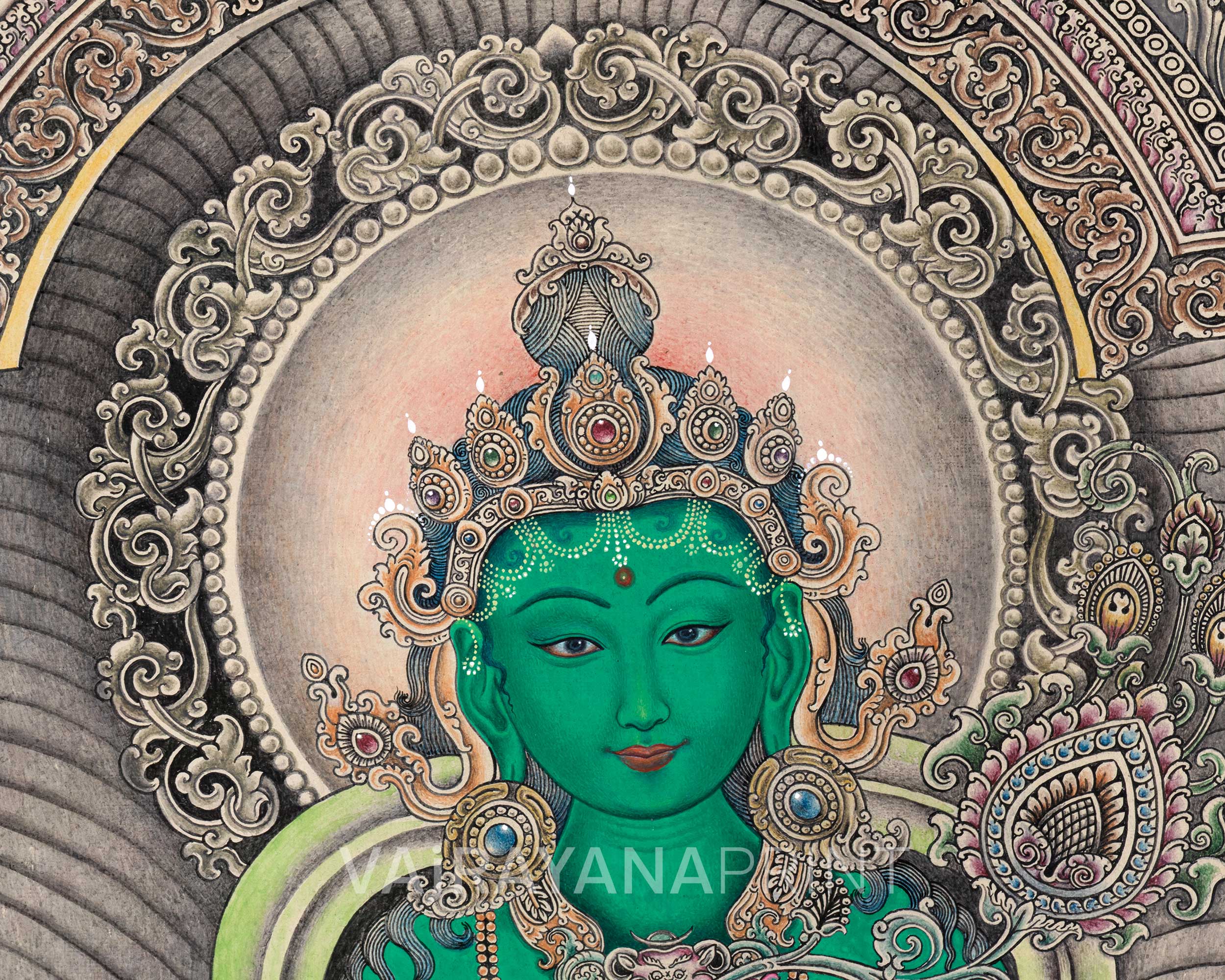 Embrace The Blessing With Green Tara Canvas Print | Tibetan Buddhist Art