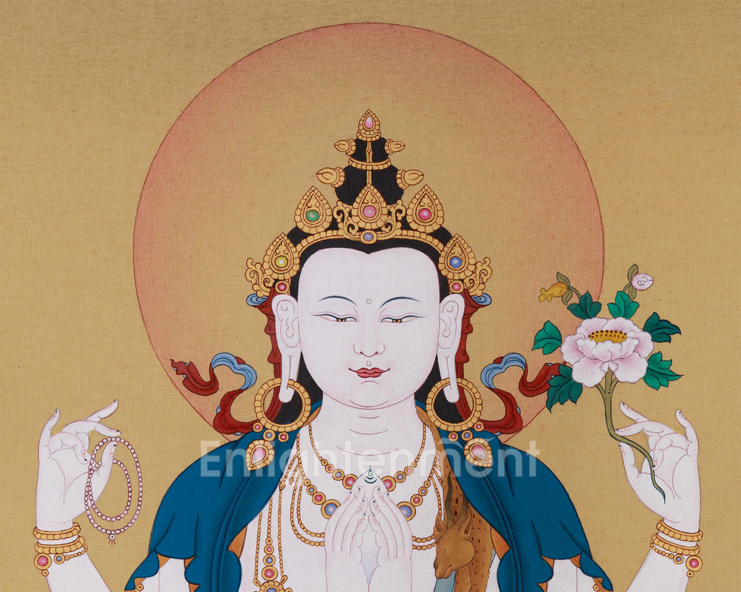 4-Armed Bodhisattva Chenrezig | Premium Thangka of Compassion | LHASA Stone