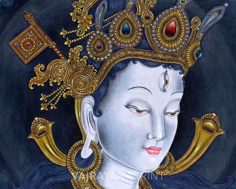 White Tara Female Buddha Of Compassion & Healing Nepali Paubha Print | Large Asian Canvas Print