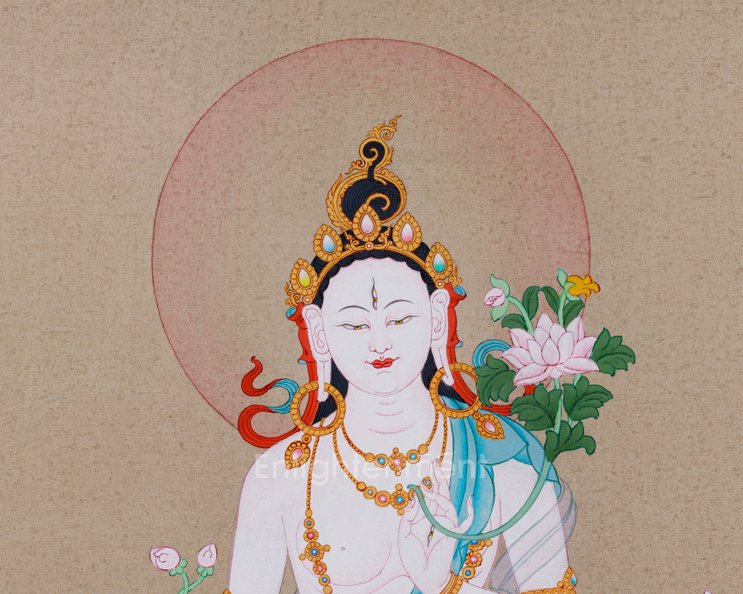Healing Tara Bodhisattva | White Tara Thangka | Compassion Goddess in Vajrayana Buddhism