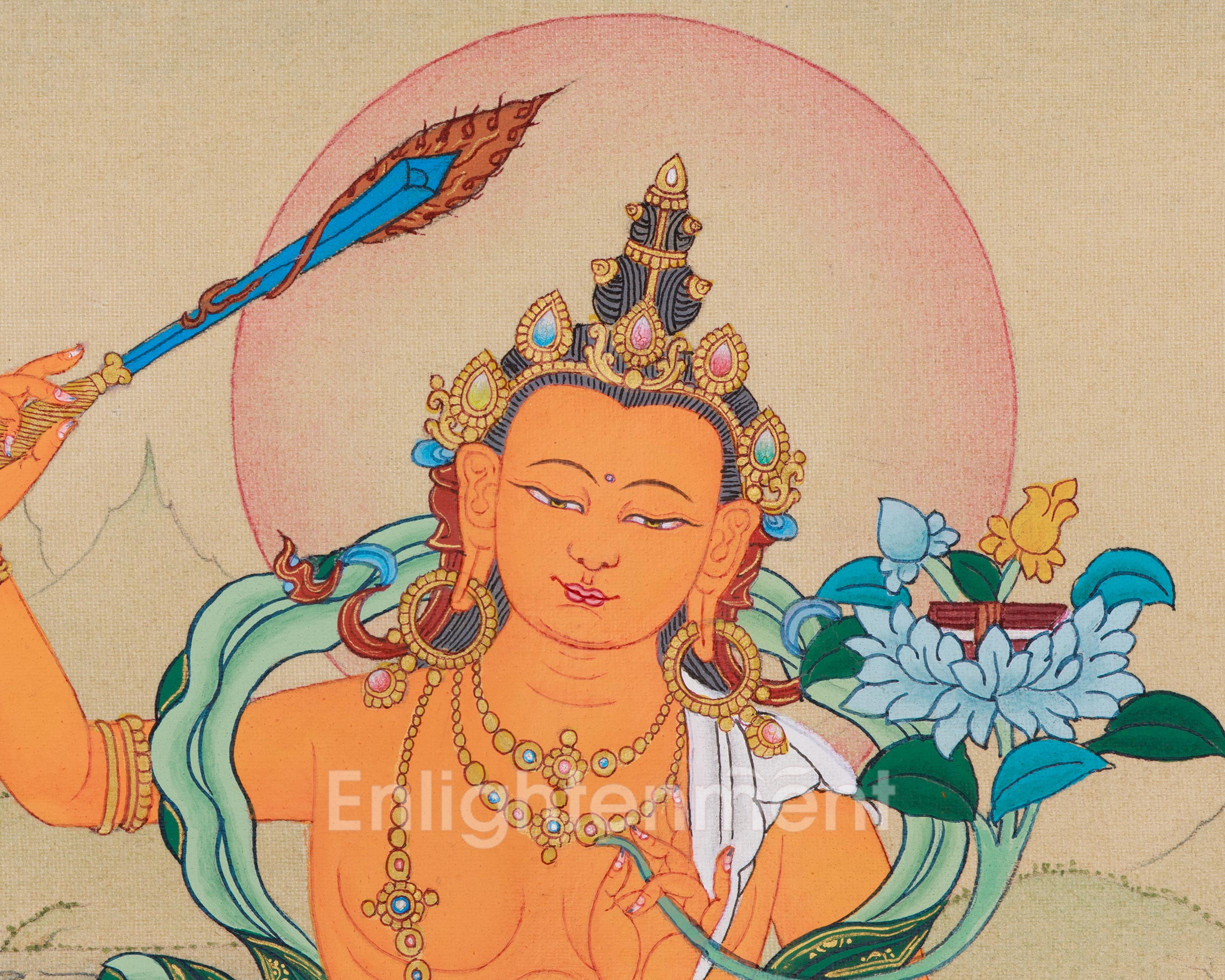 Traditional Bodhisattva, Manjushri Thangka | Tibetan Buddha of Wisdom
