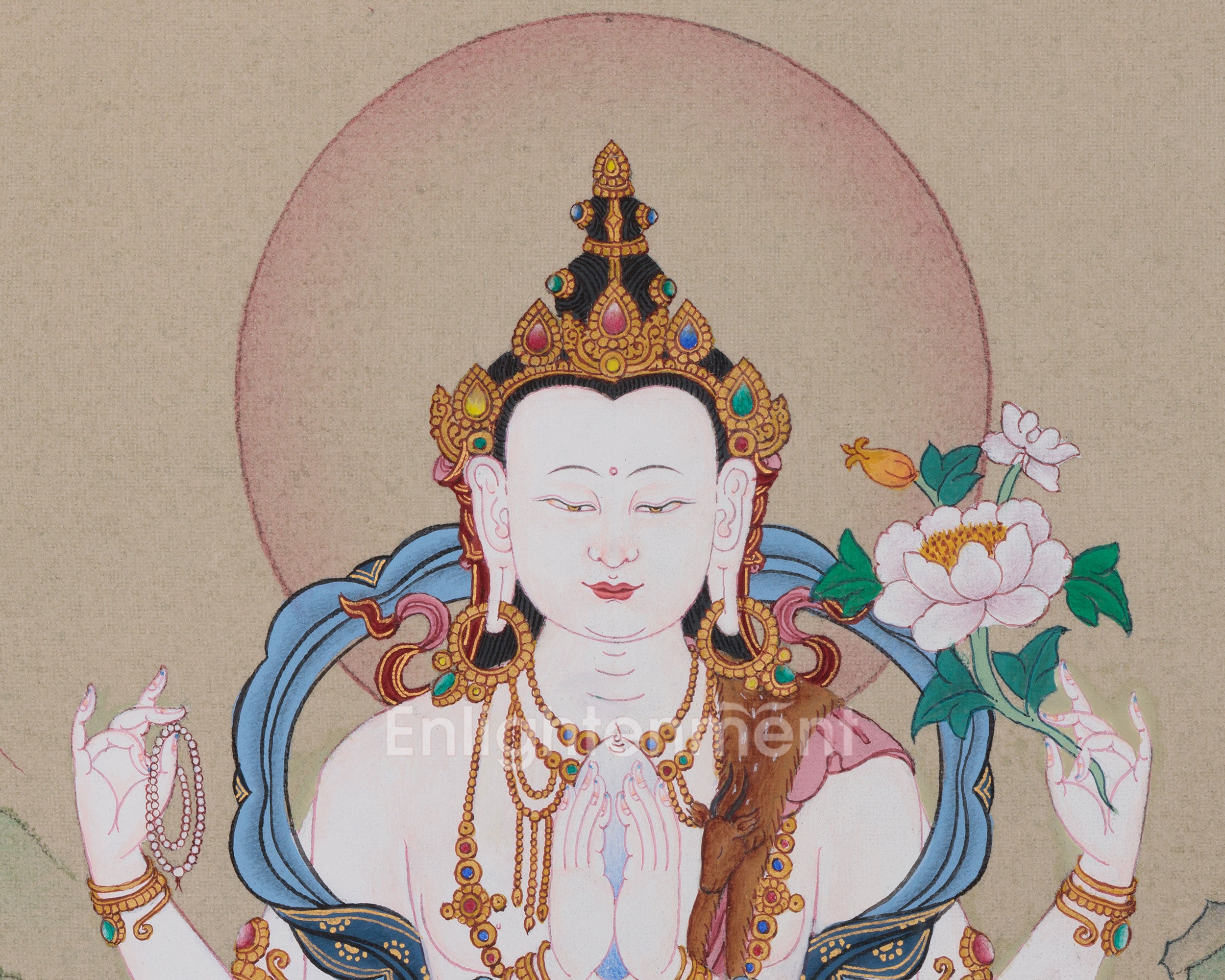 Original Hand-Painted Four-Armed Chenrezig Thangka | Avalokiteshvara Artwork