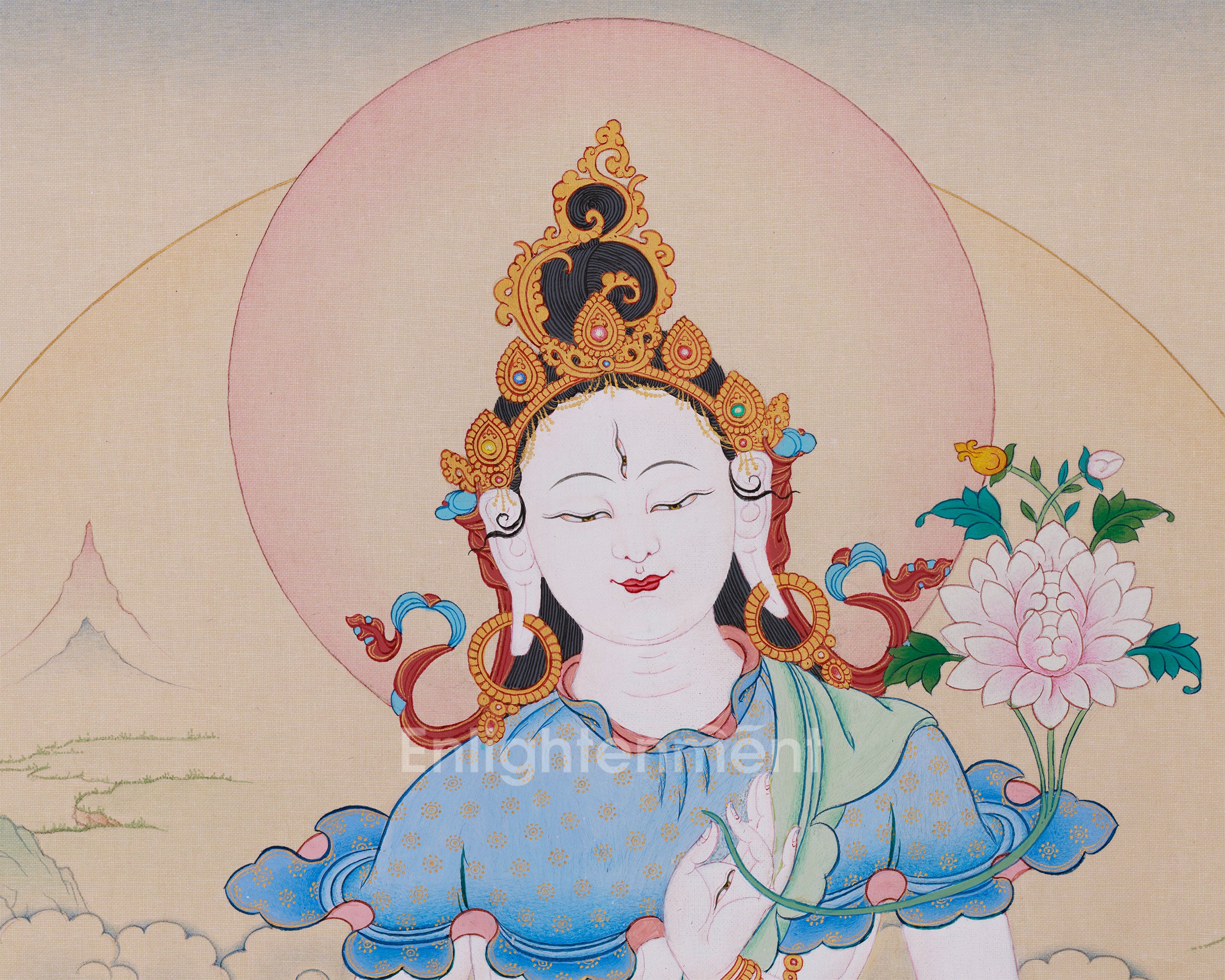 White Tara 24 Inches Thangka | Tibetan Painting of Compassion and Longevity
