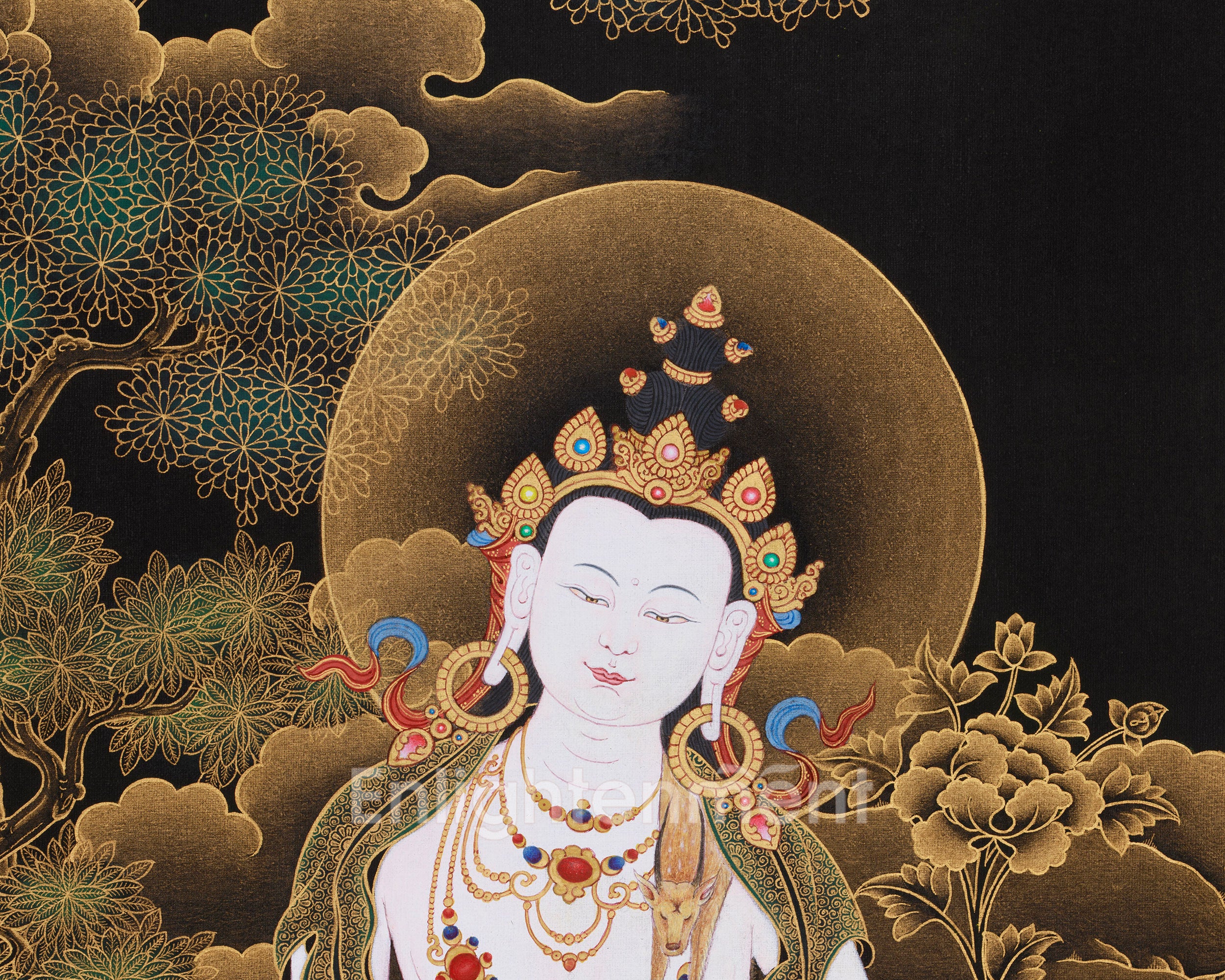 Gold on Black Two-Armed Avalokiteshvara Thangka | Bodhisattva of Infinite Compassion