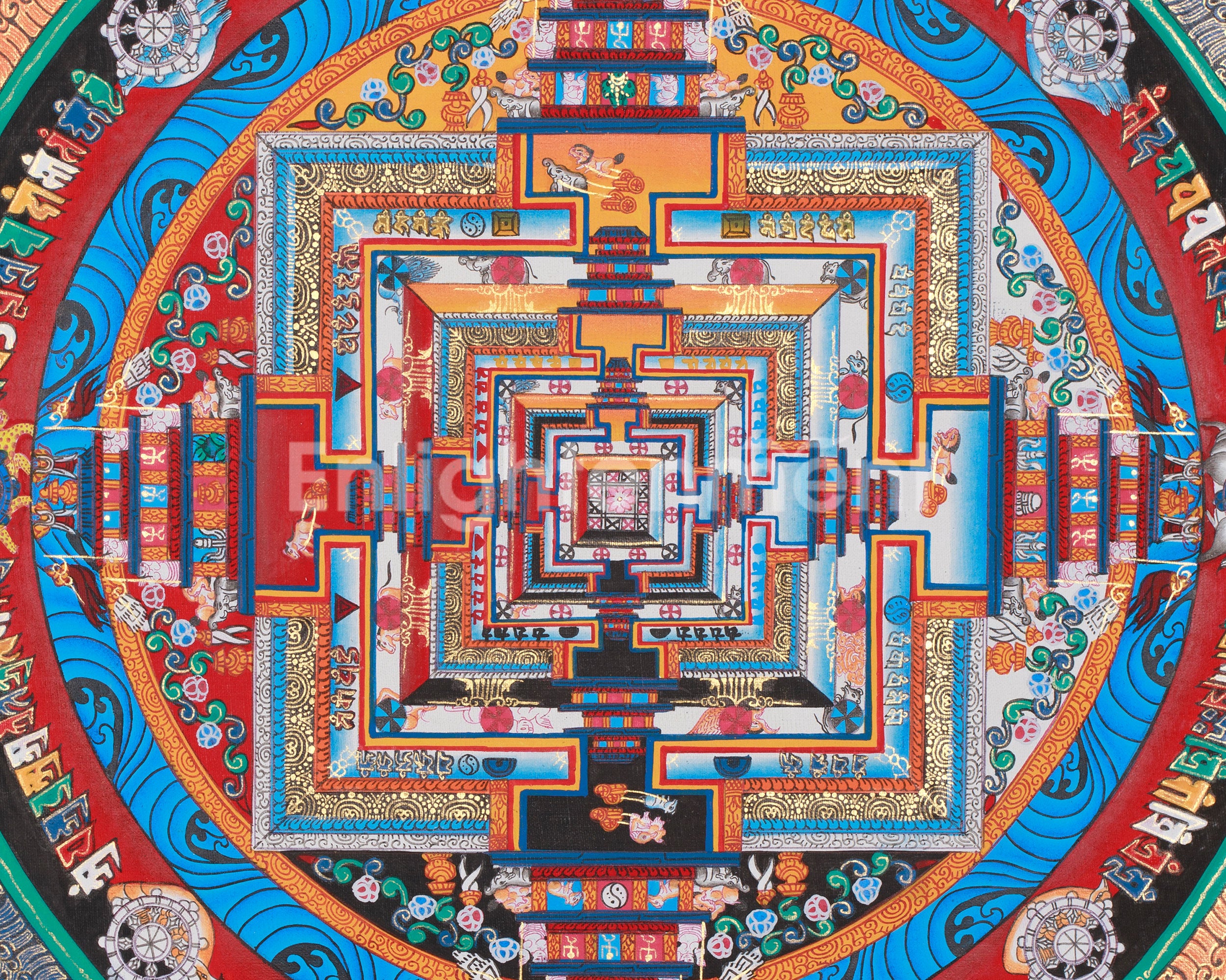 The Eight Spoked Wheel Mandala | Traditional Kalachakra Thangka