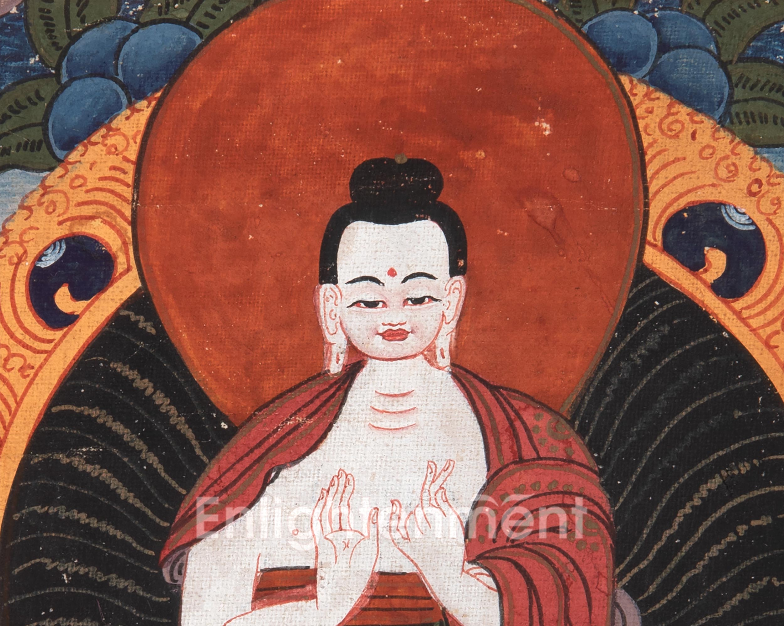 Vintage Vairocana Buddha Thangka With Brocade | Buddhist Wall Hanging
