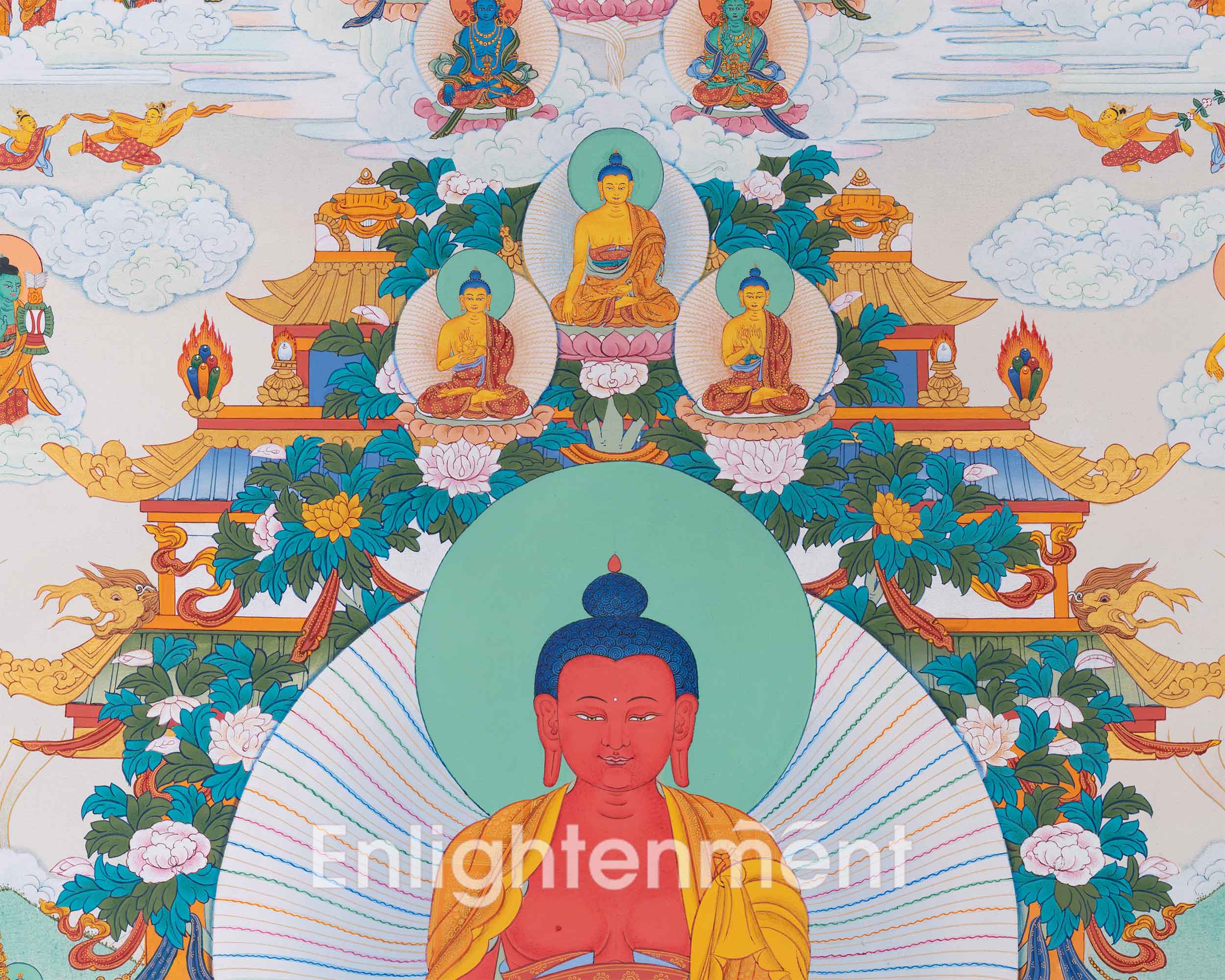 Handpainted Amitabha Singham Thangka | Sacred Lion's Presence