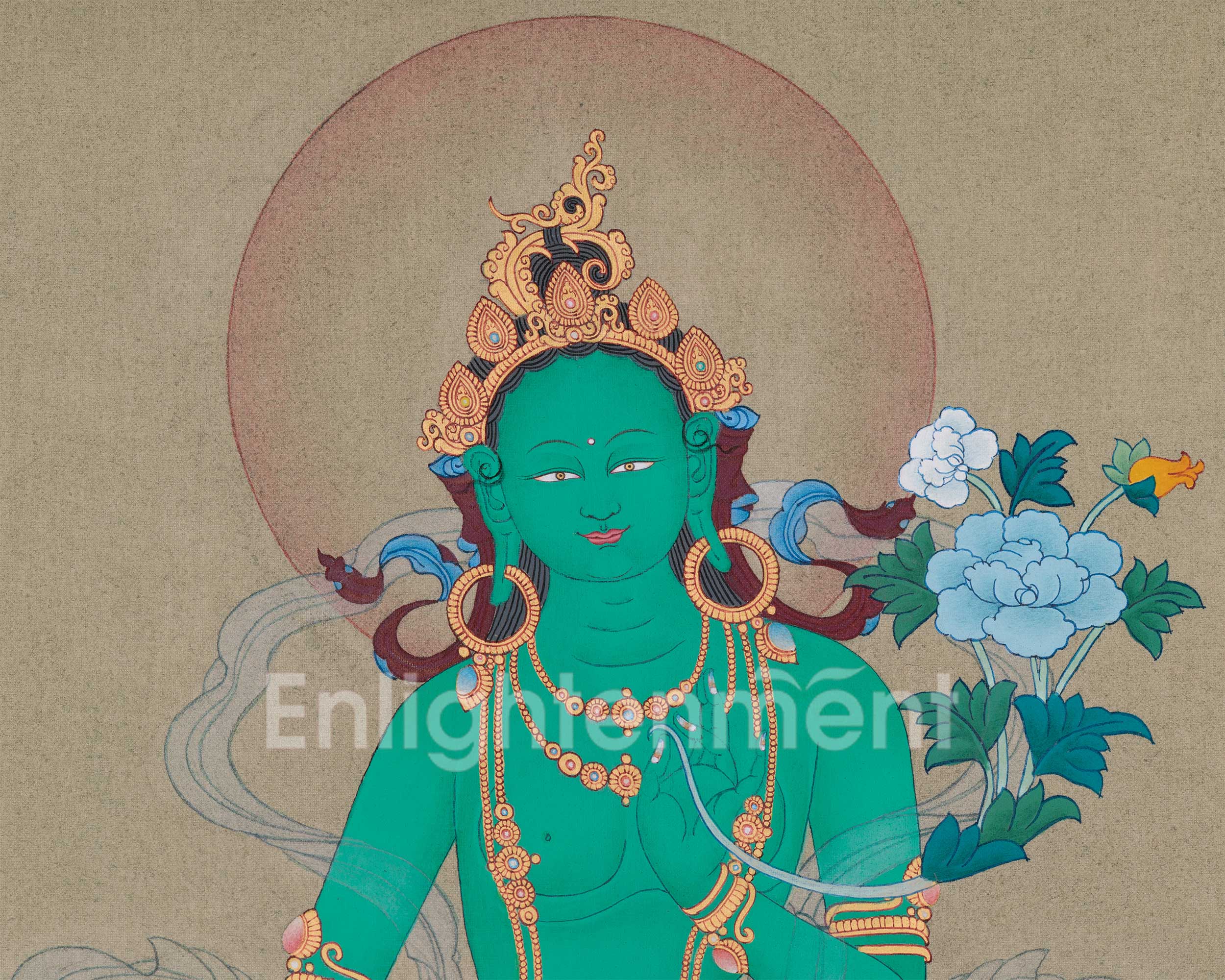 Hand-Painted Compassionate Goddess Green Tara Thangka | The Deity of Swift Protection