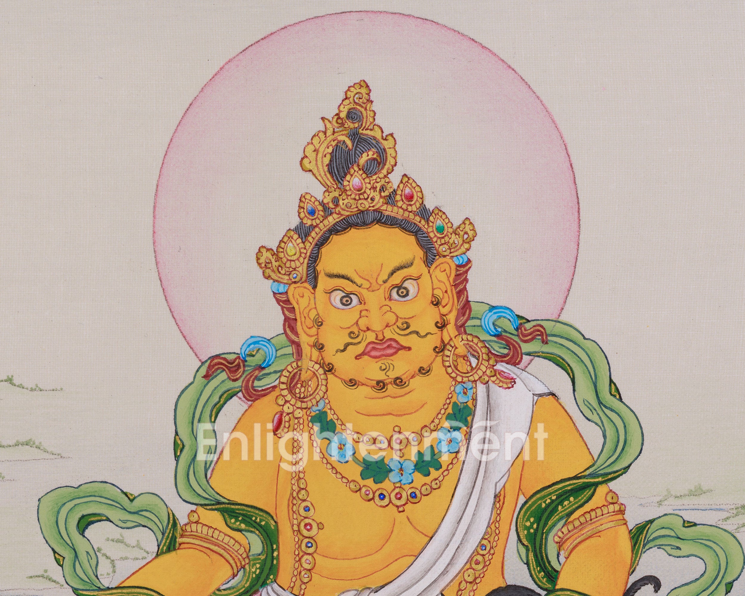 Hand-Painted Yellow Dzambhala Thangka | The Buddha of Prosperity and Fortune