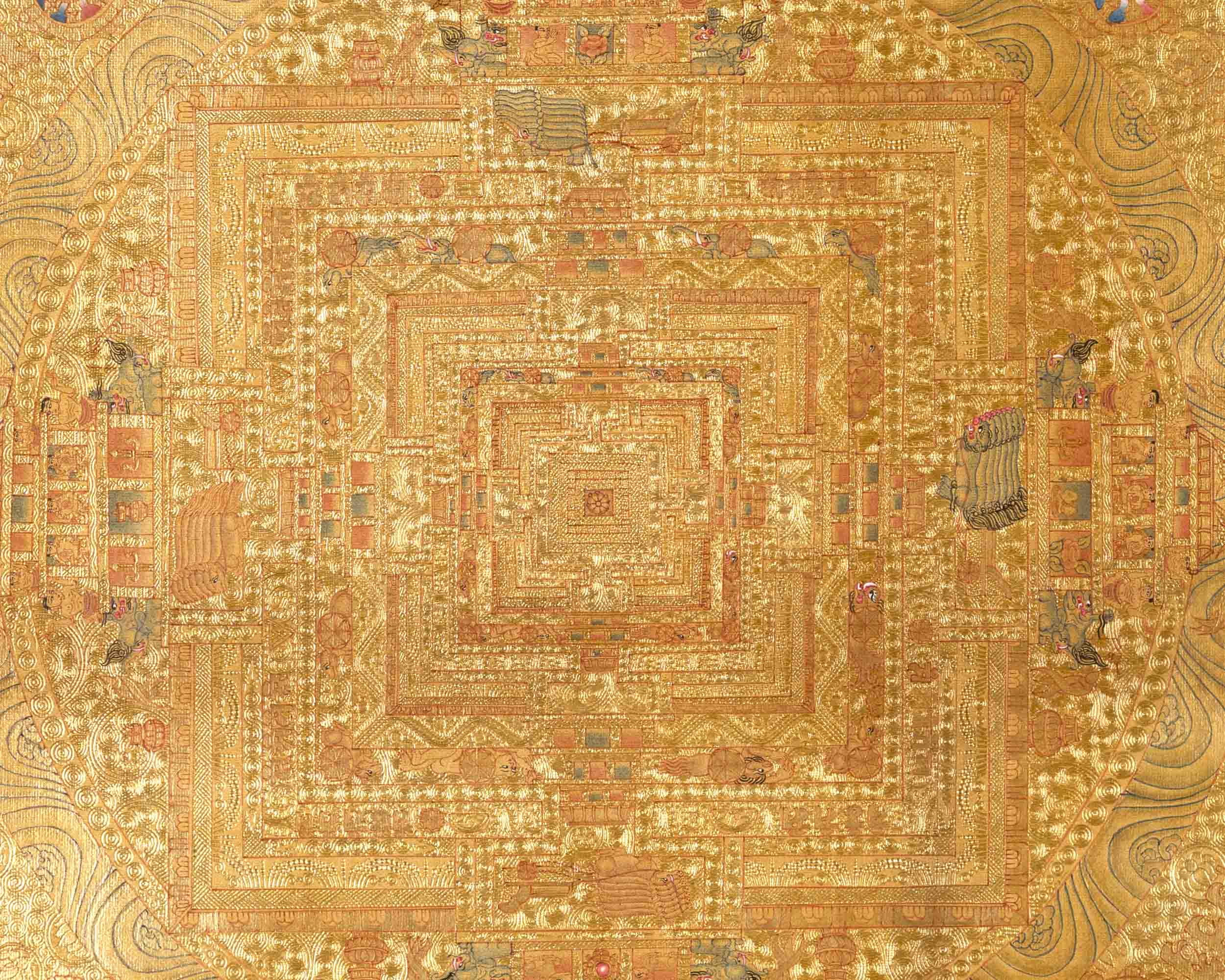 Original Hand Painted Full 24K Gold Style Kalachakra Mandala Tibetan Thangka