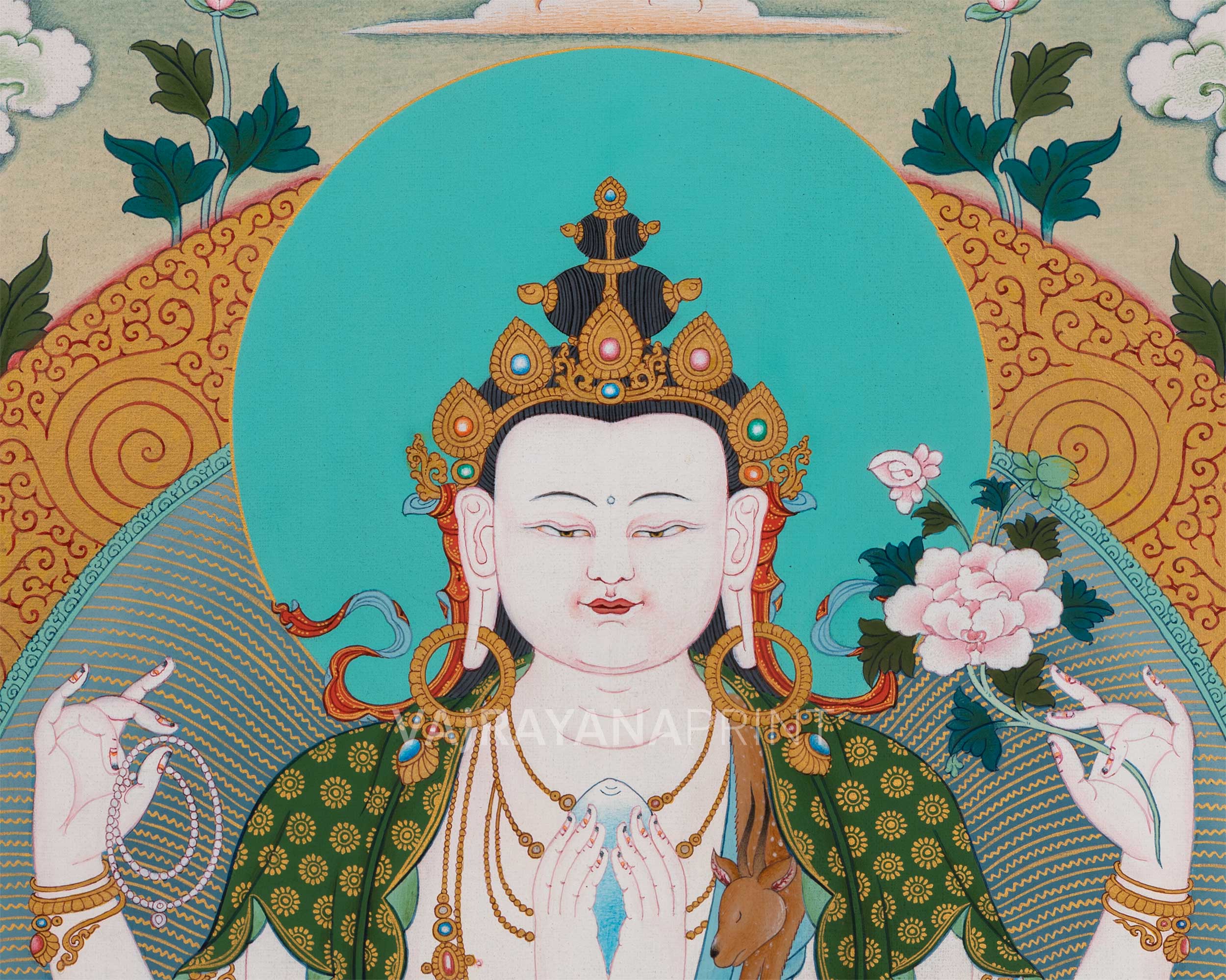Chenresig, Manjushri Vajrapani Print | Kagyu Thangka Print