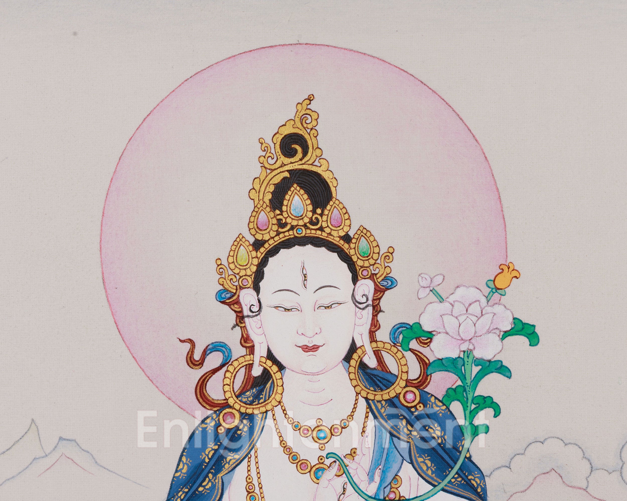 Seven Eyes White Tara Thangka | Sacred Buddhist Art for Longevity and Healing