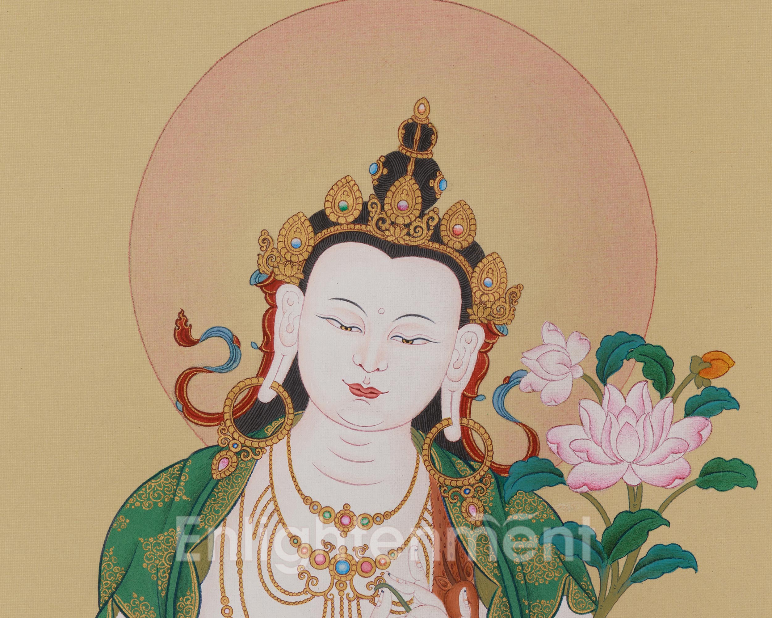 Traditional Two-Armed Chenrezig Thangka | Bodhisattva of Infinite Compassion | Tibetan Buddhism