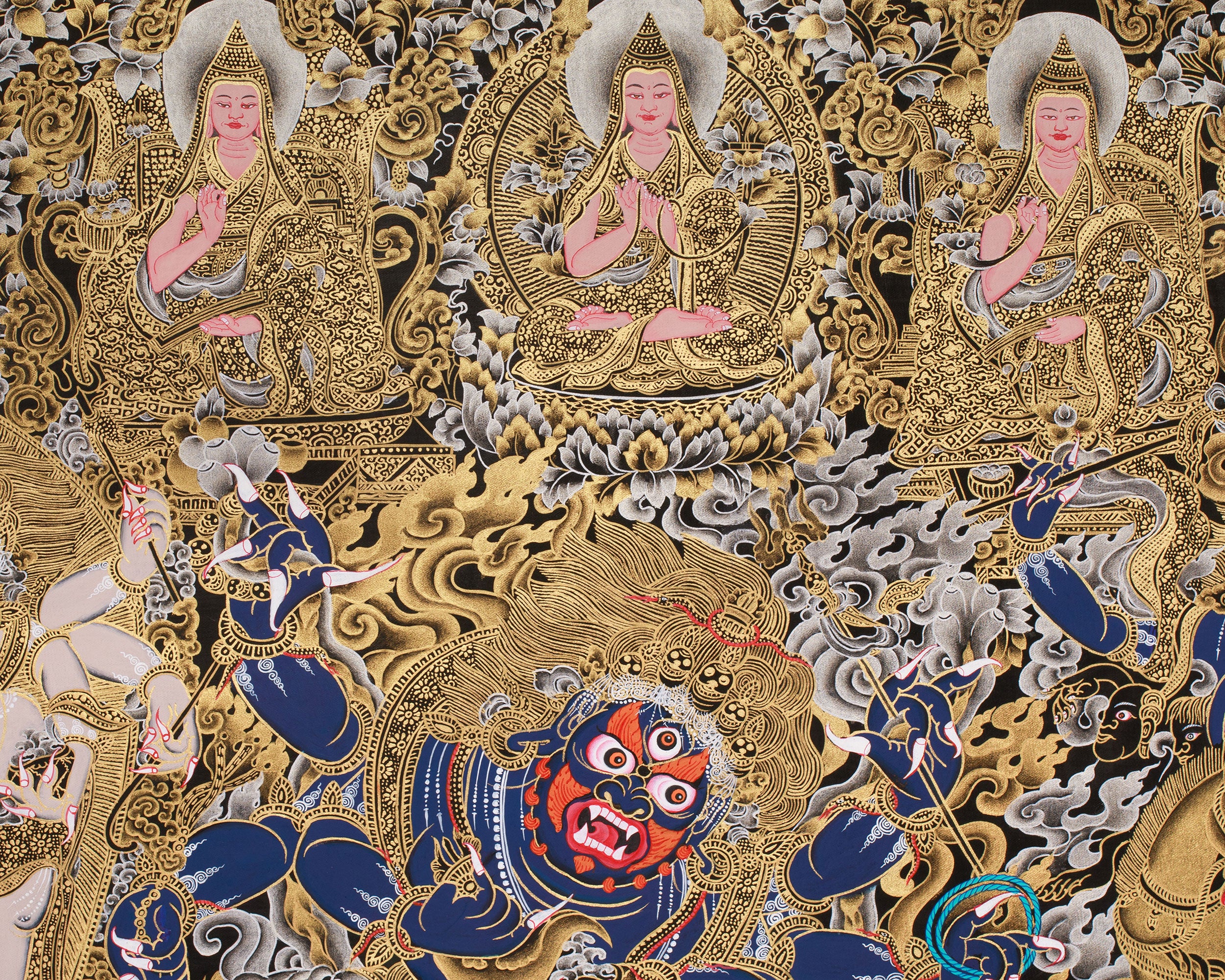 Golden Ferocity, Six Armed Mahakala Thangka | A Divine Protector’s Presence