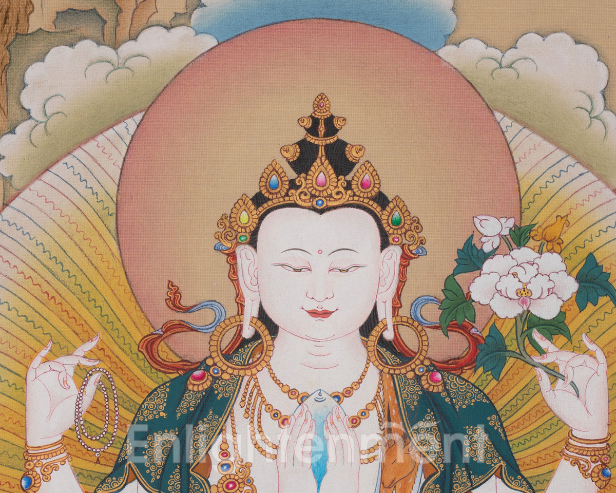 Chenrezig with Vajrapani and Manjushri Artwork | Three Bodhisattvas Thangka