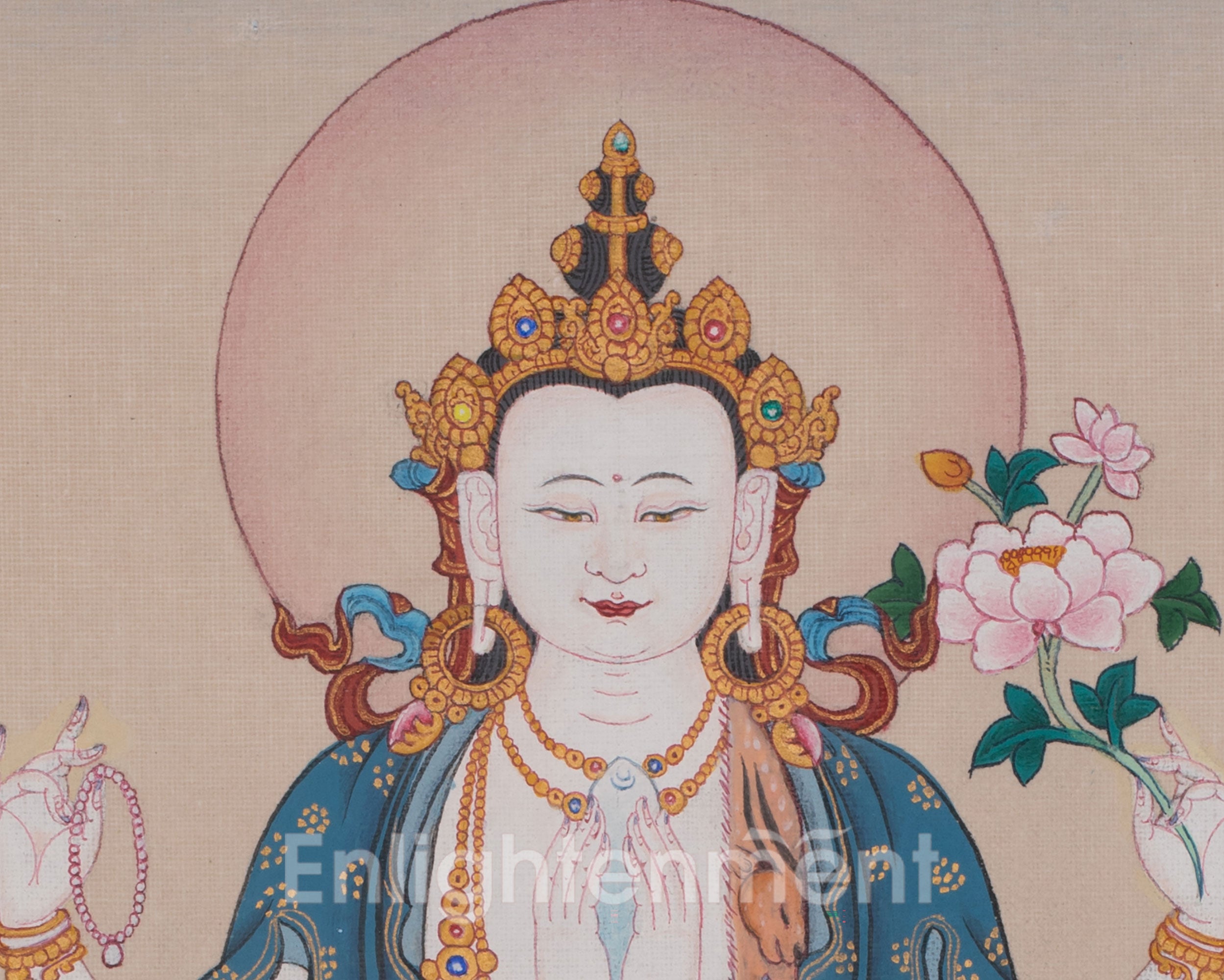 Hand Painted Chenrezig Thangka | Sacred Tibetan Artwork of Compassion and Wisdom