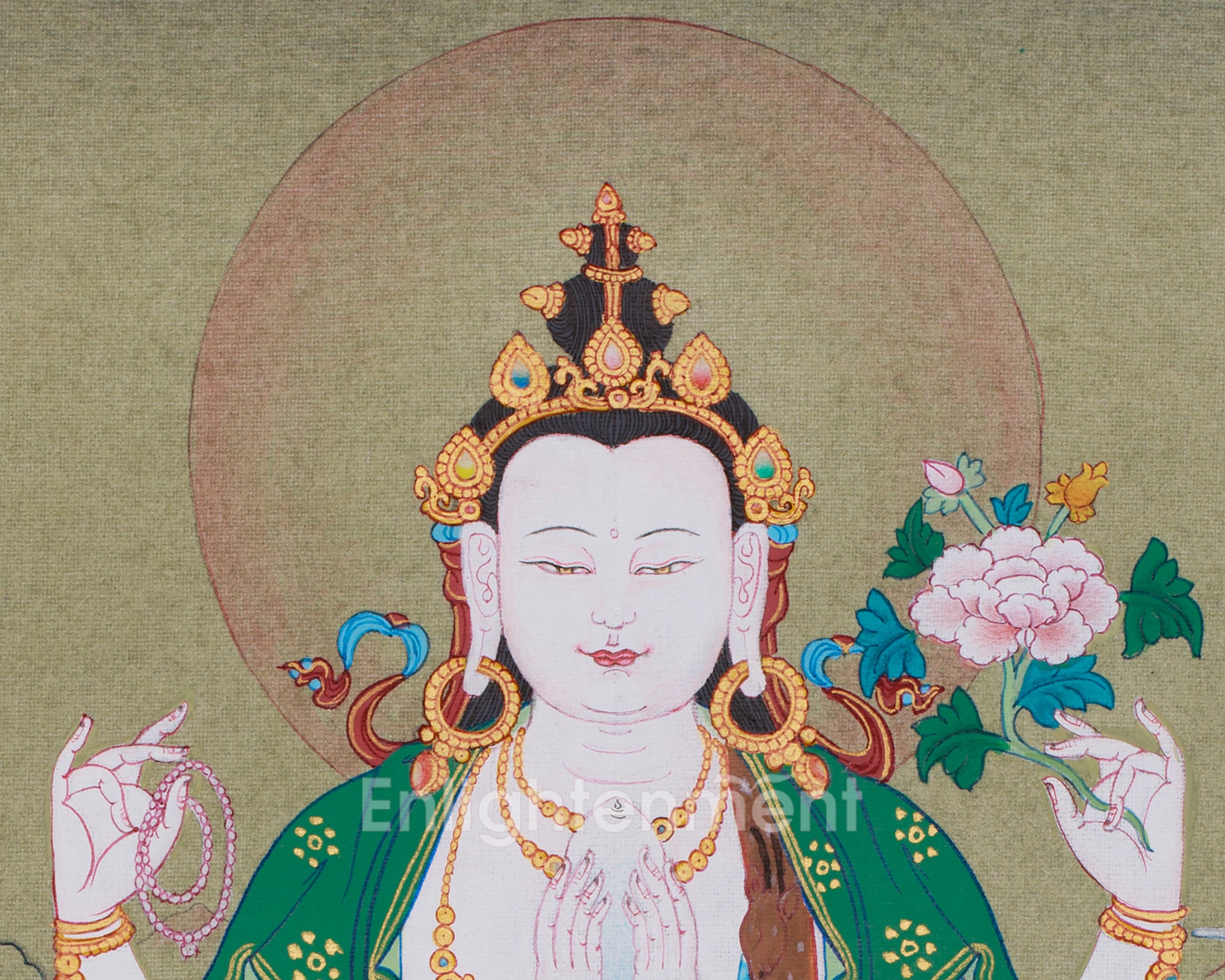 12 Inch Chenrezig Buddha Thangka | Embodiment of Infinite Compassion