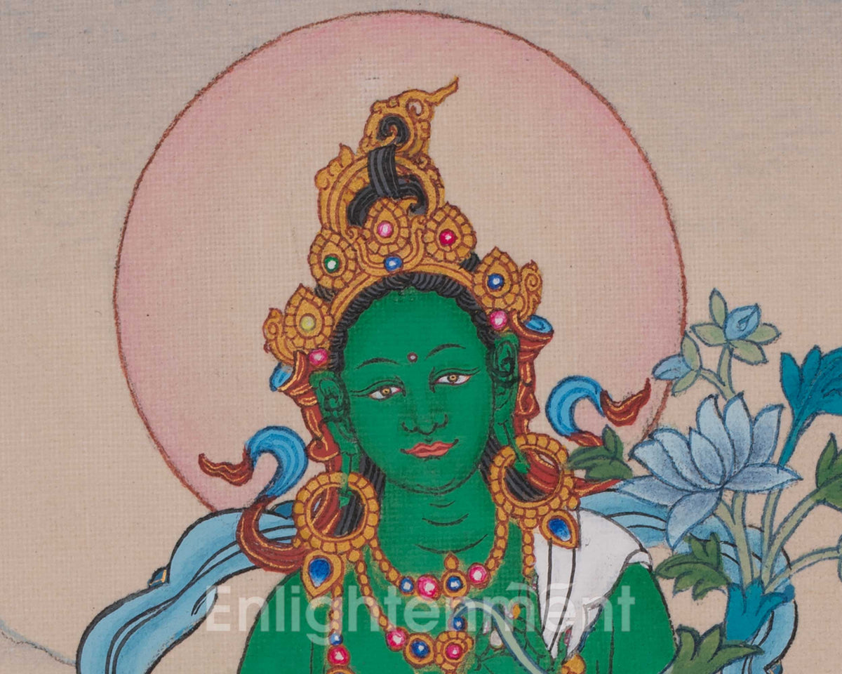 Green Tara Buddhist Deity Thangka | Shyama Tara | Sacred Art of Compassion and Liberation