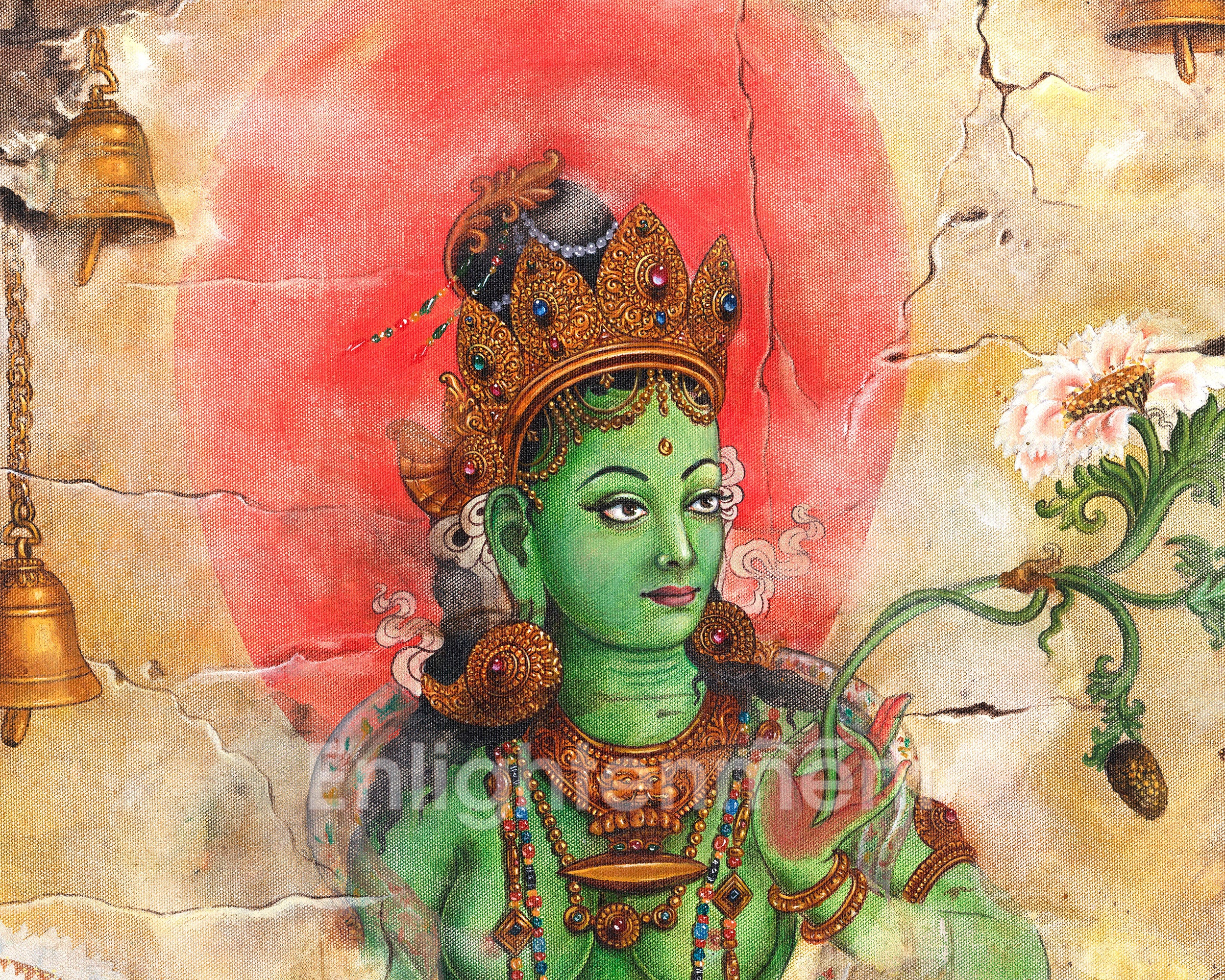 Oil Painting Tara | Arya Green Tara | Religious Buddhist Thangka