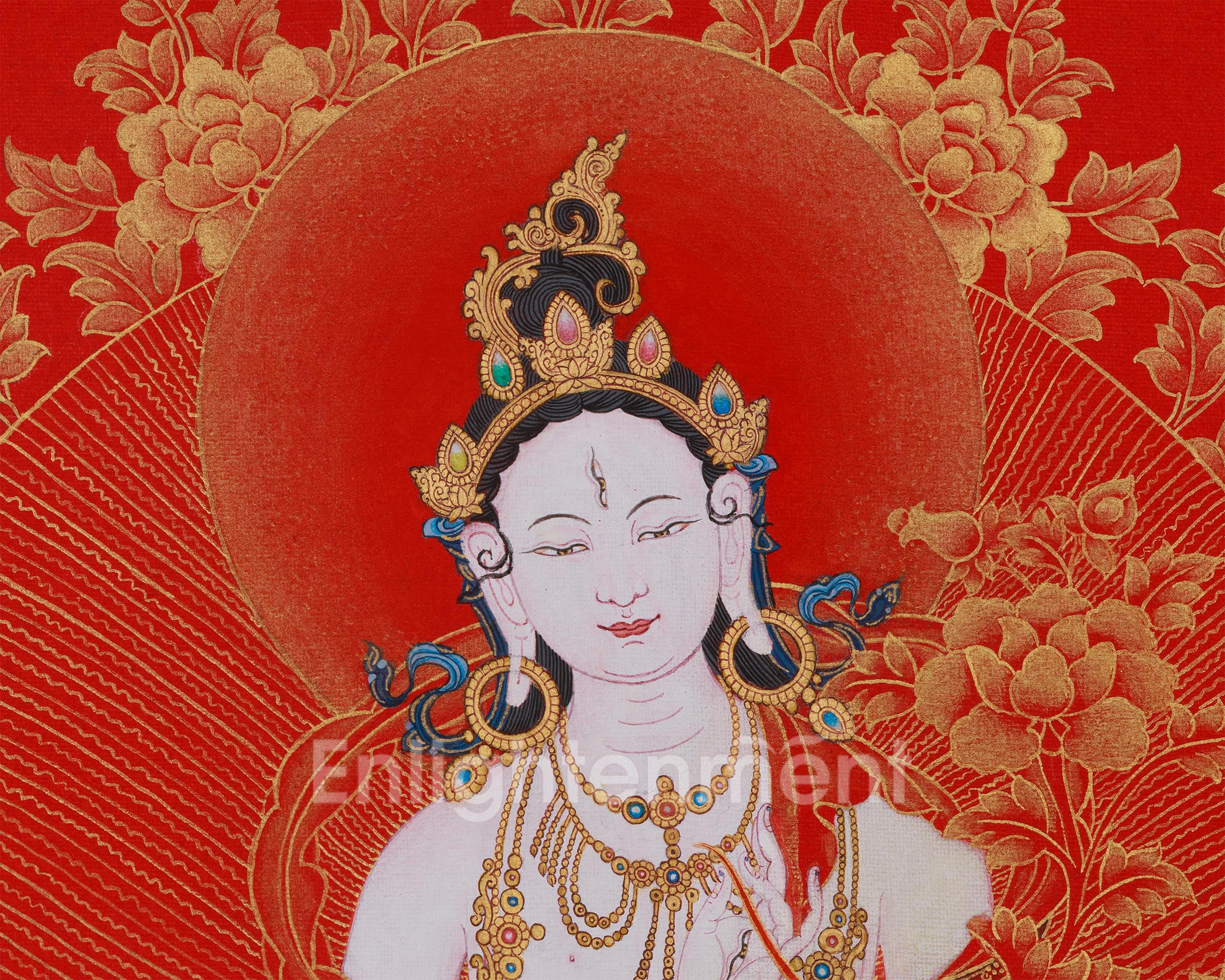 Golden White Tara Goddess Thangka | Divine Mother of Long Life