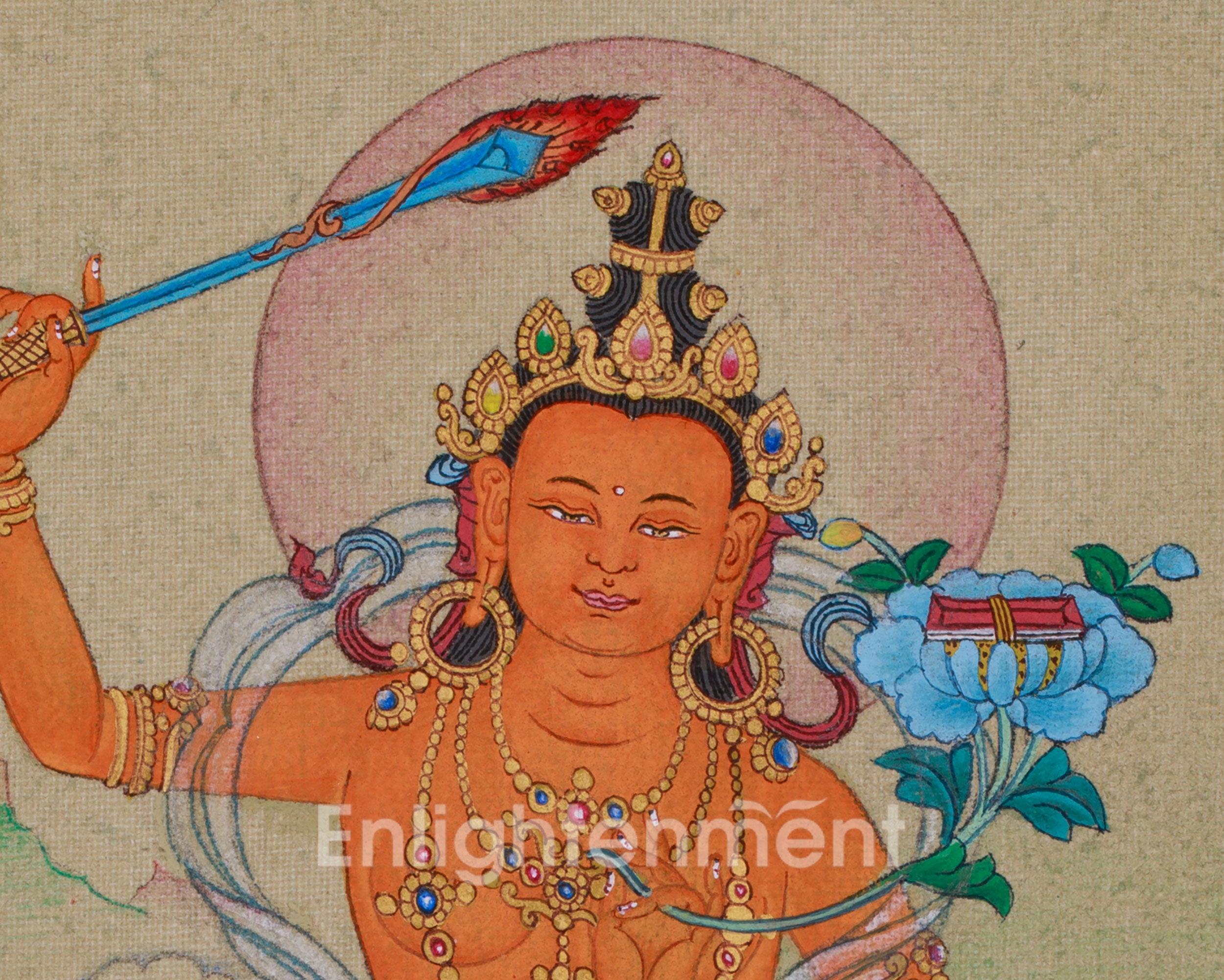 9 Inch Manjushri Thangka | The Wisdom Bodhisattva Painting